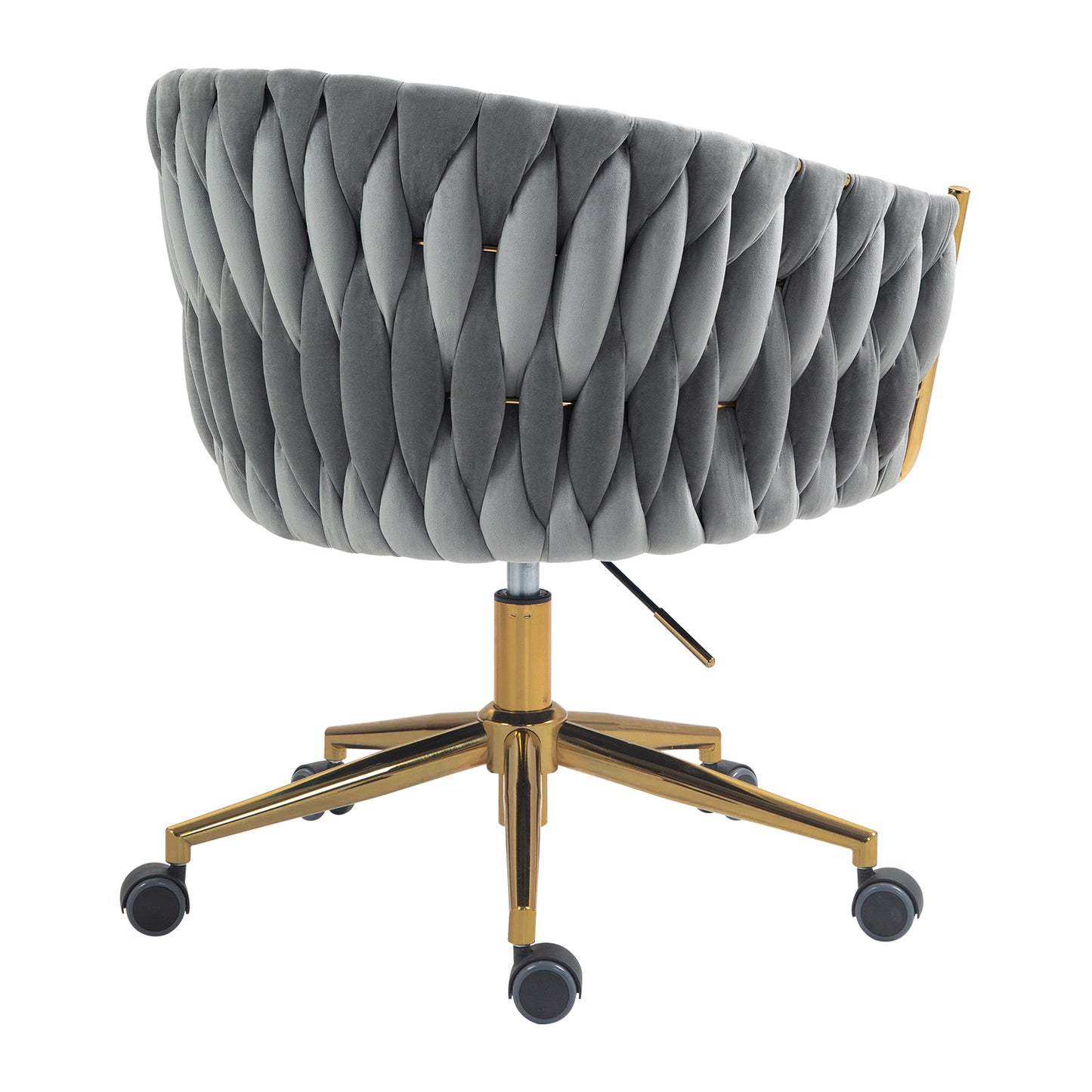 Hand-Woven Backrest Office Chair with Wheels Height Adjustable 360 degree Swivel for Bedroom Living Room Grey