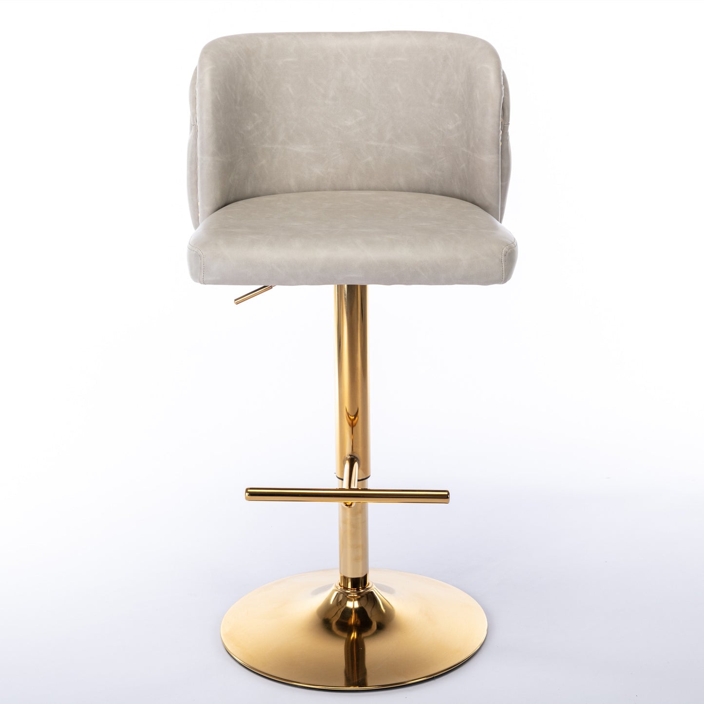 Adjustable Height Swivel Bar Stools with Tufted Backrest Modern PU Upholstery for Kitchen Island and Home Pub Beige Set of 2