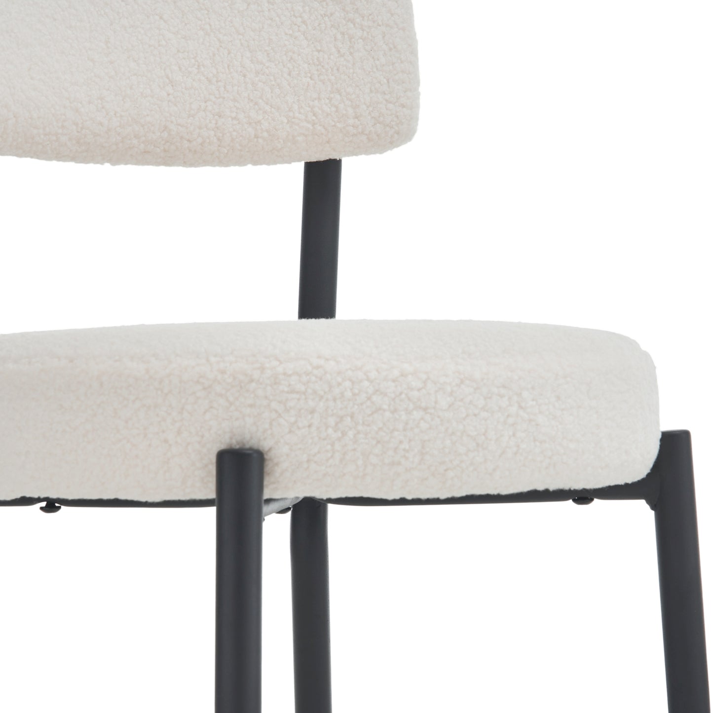 Beige Modern Teddy Fabric Bar Stools Set of 2 Stylish Metal Base High Seating for Kitchen Dining Living Room
