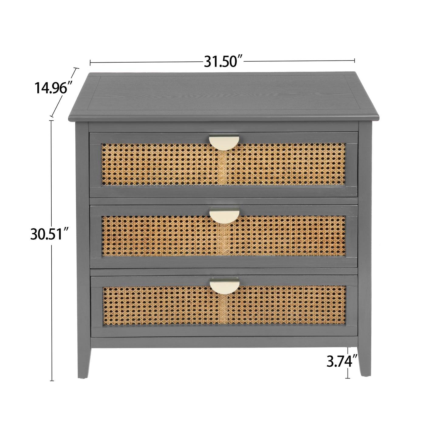 3 Drawer Cabinet with Natural Rattan - Stylish Wooden Storage Unit for Bedroom, Living Room, and Study Furniture