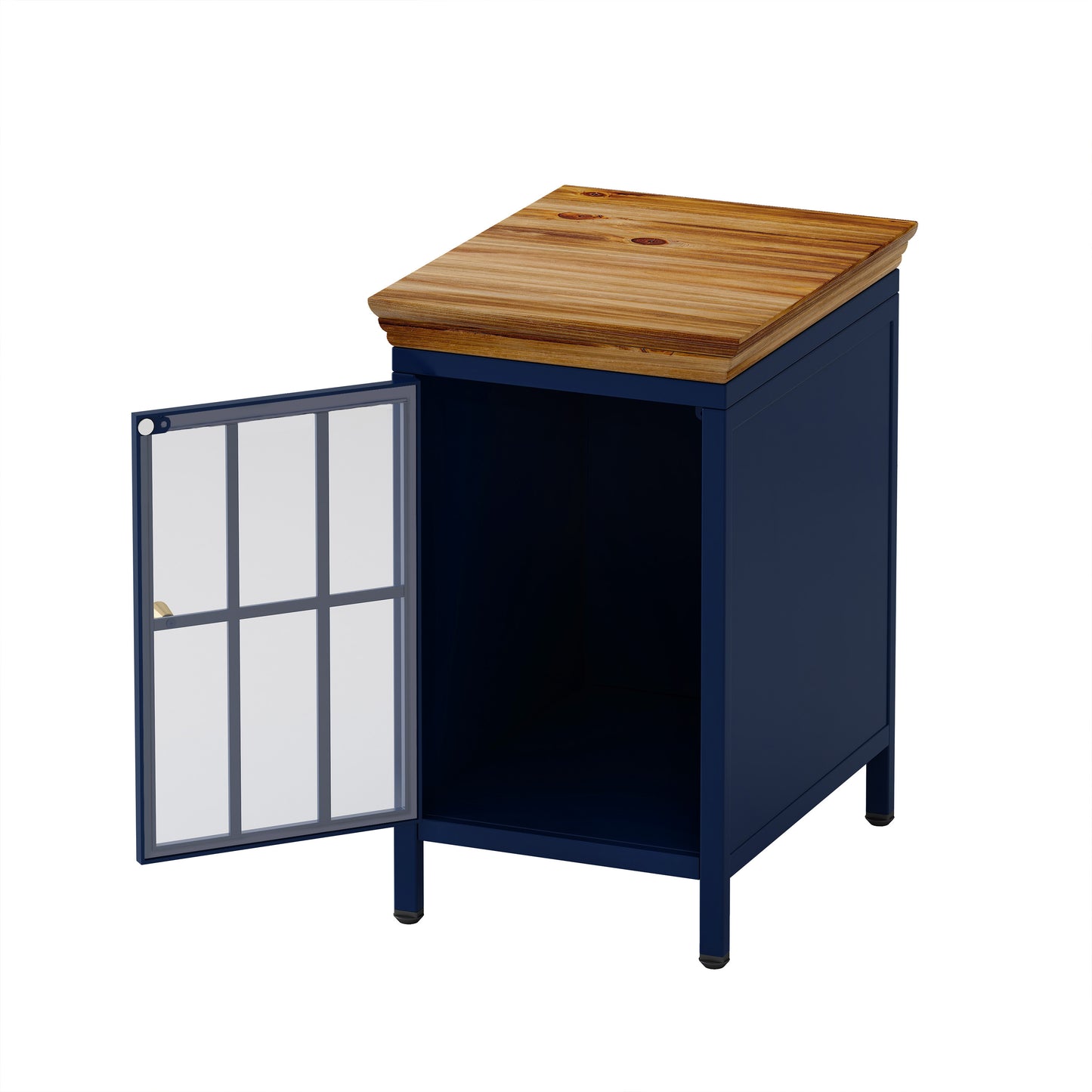 Nightstand with Storage Cabinet Solid Wood Tabletop Bedside Table Dark Blue Sofa Side Coffee Table for Bedroom Living Room