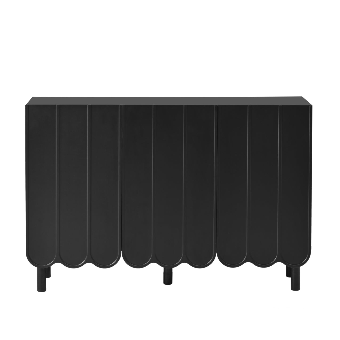 Cream Minimalist Shoe Cabinet with 5 Solid Wood Legs Adjustable Shelves Wave Door Design for Living Room Storage Black