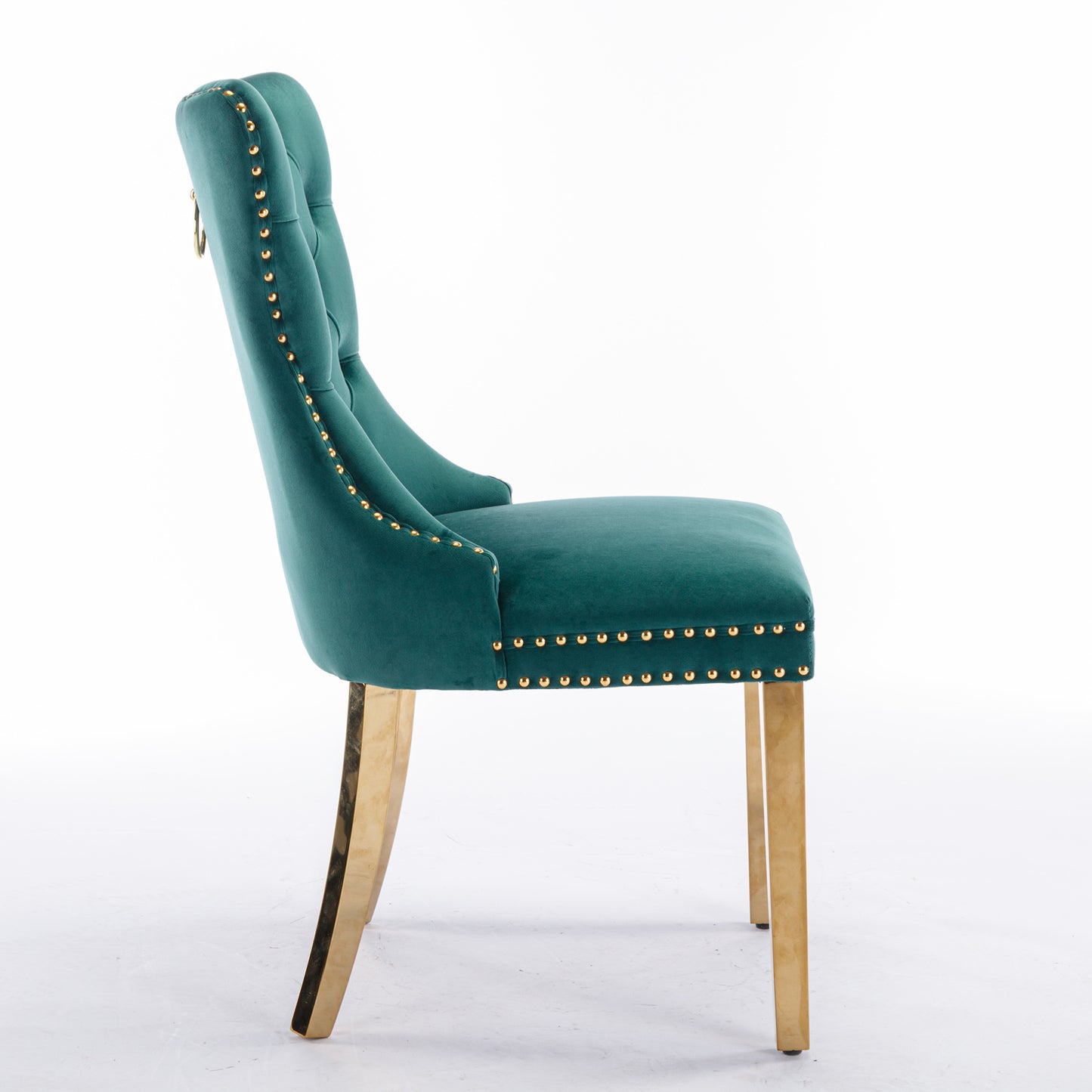Modern Velvet Upholstered Dining Chairs Set of 2 with Gold Stainless Steel Legs and Nailhead Trim Black and Gold