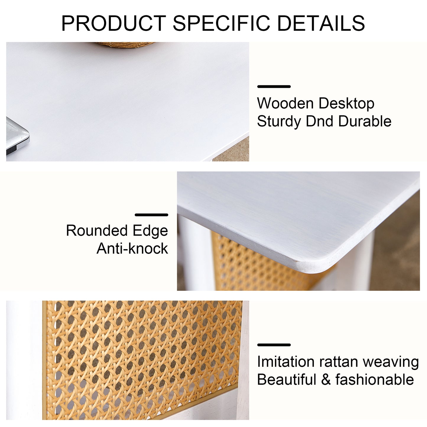 Chinese Style White Solid Wood Imitation Rattan Rectangular Coffee Table Small Living Room Low Table