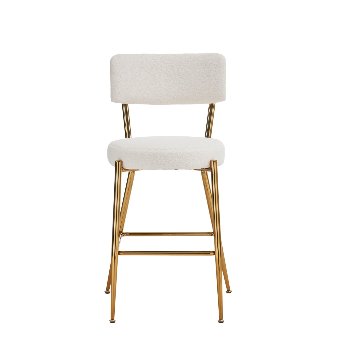 Set of 2 Modern Teddy Fabric Bar Stools with Metal Base - Beige Upholstered High Stools for Kitchen Dining Living Room