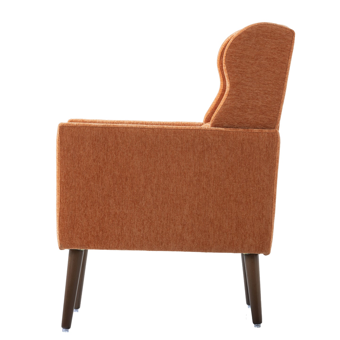 Orange Chenille Accent Chair for Living Room Soft Padded Armchair with Pillow Solid Wood Legs Ideal for Small Spaces