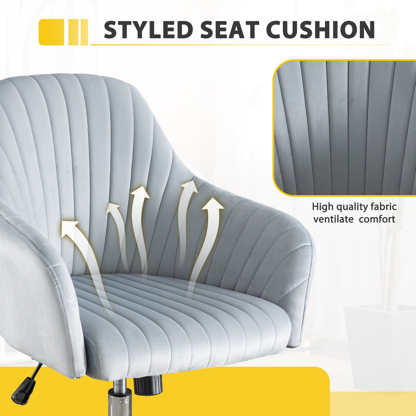 Modern Adjustable Velvet Accent Chair for Home Office Leisure Dark Grey with Height and Casters
