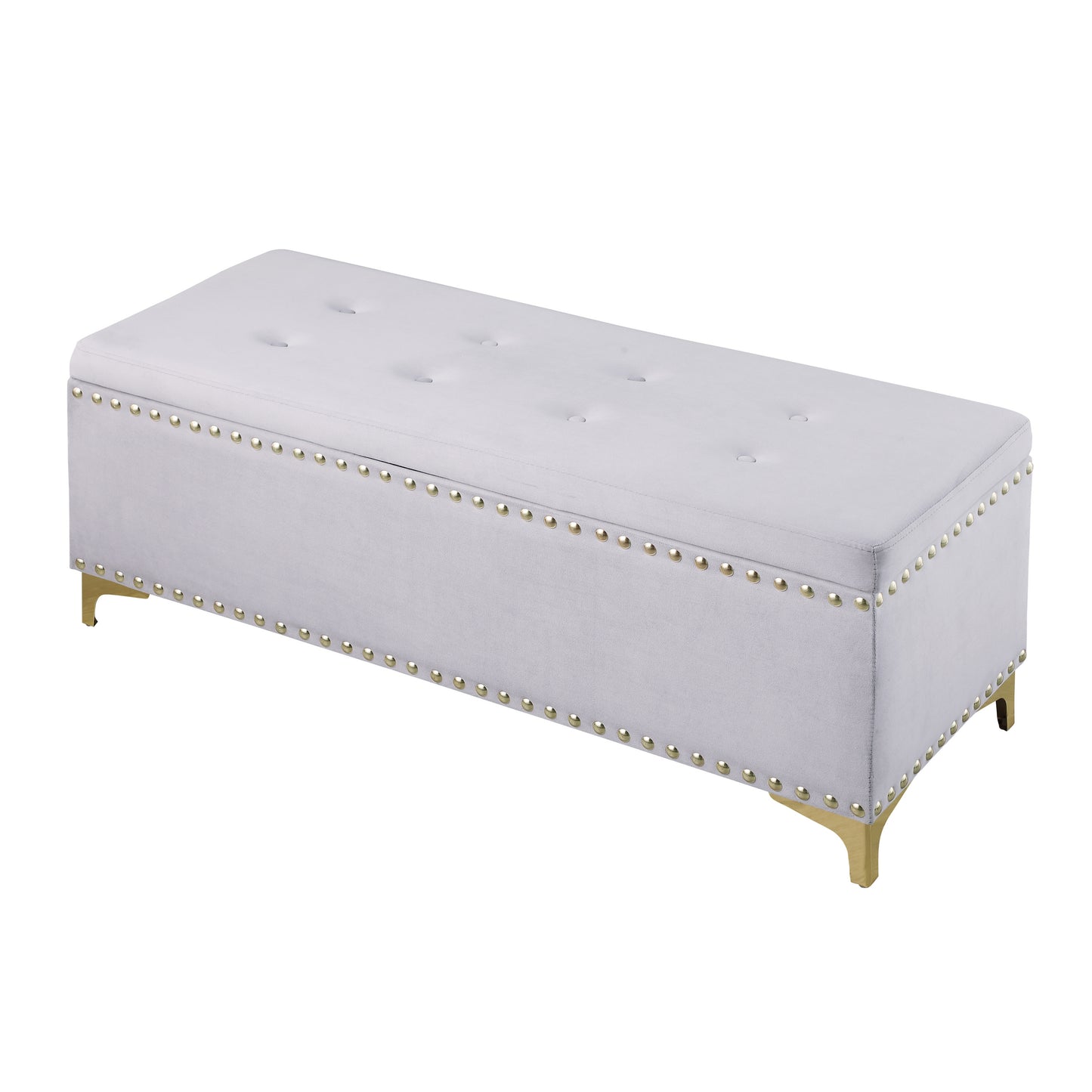 Large Storage Benches with Nailhead Trim Tufted Velvet 2 in 1 Combination for Living Room Entryway Hallway Bedroom Gold Legs 250lbs Capacity