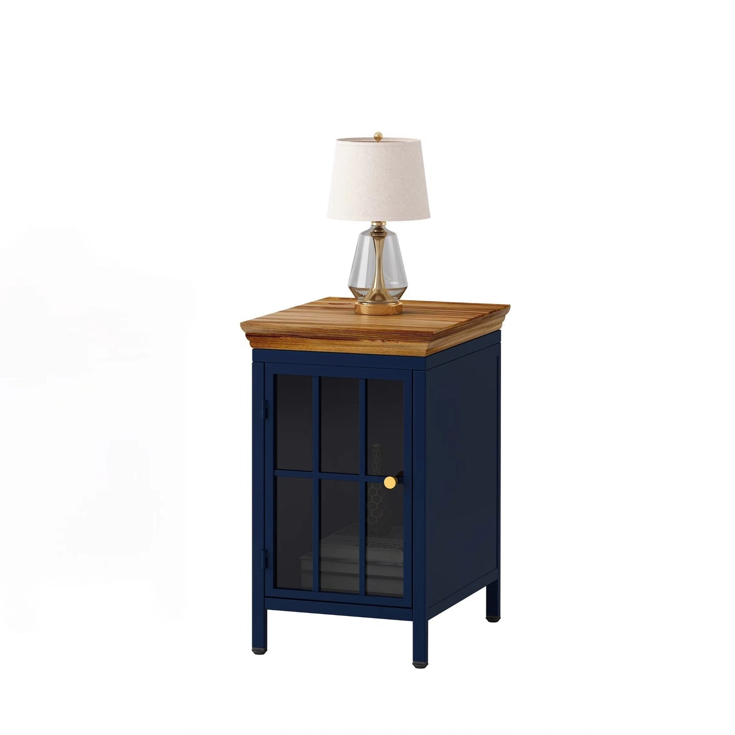 Nightstand with Storage Cabinet Solid Wood Tabletop Bedside Table Dark Blue Sofa Side Coffee Table for Bedroom Living Room