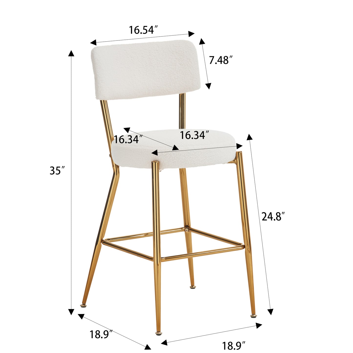 Set of 2 Modern Teddy Fabric Bar Stools with Metal Base - Beige Upholstered High Stools for Kitchen Dining Living Room