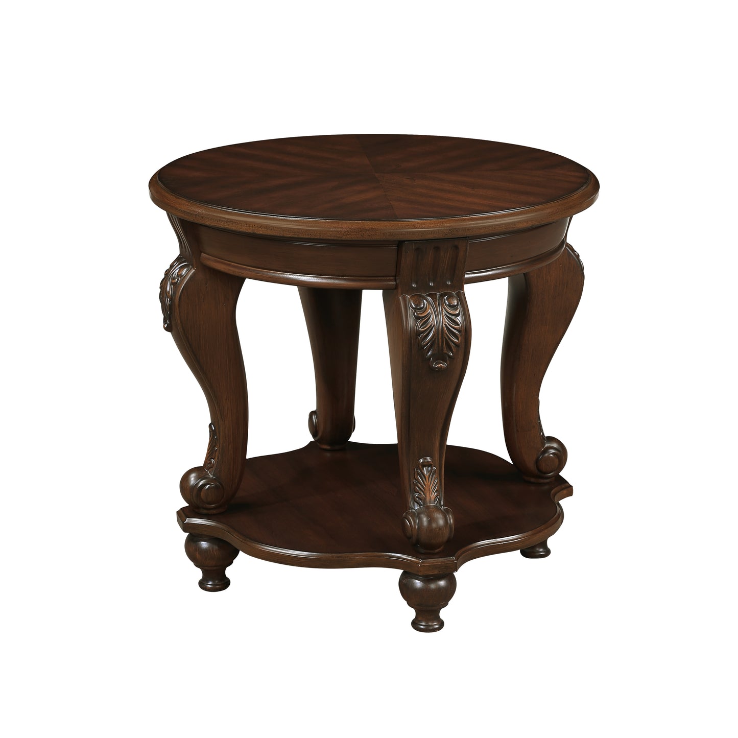22'' Retro Round End Table,Solid Wood Sofa Side Table with Shelf,Living Room Corner Table Easy Assemble,Cherry