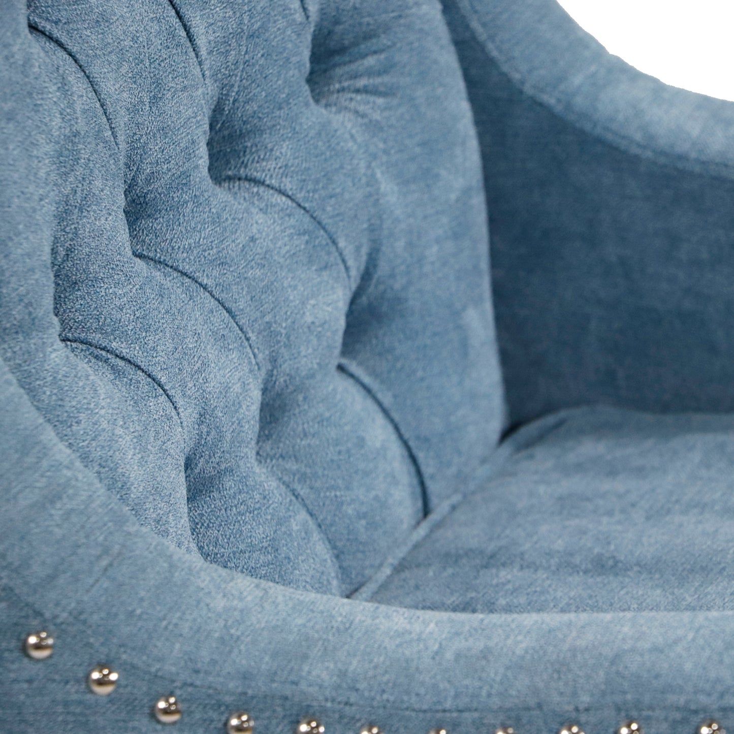 Blue Accent Chair, Living Room Chair, Footrest Chair Set with Vintage Brass Studs, Button Tufted Upholstered Armchair for Living Room, Comfy Reading Chair for Bedroom, Reception Room