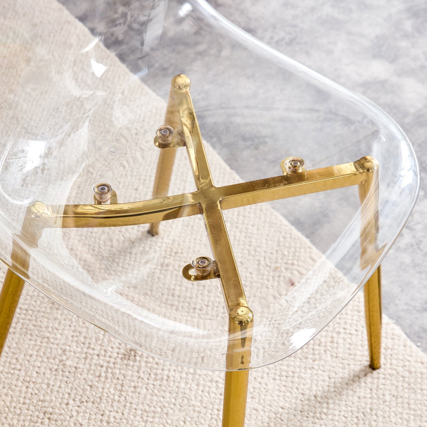 Modern Minimalist Transparent Dining Chair Set with Gold-Plated Metal Legs - Nordic Armless Crystal Makeup Stools 6-Piece TW-1200