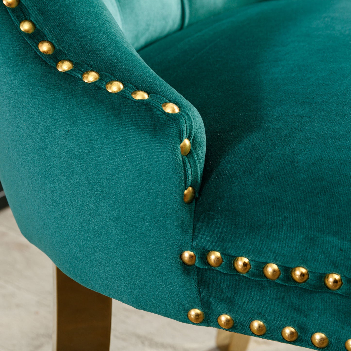 Modern Velvet Upholstered Dining Chairs Set of 2 with Gold Stainless Steel Legs and Nailhead Trim Black and Gold