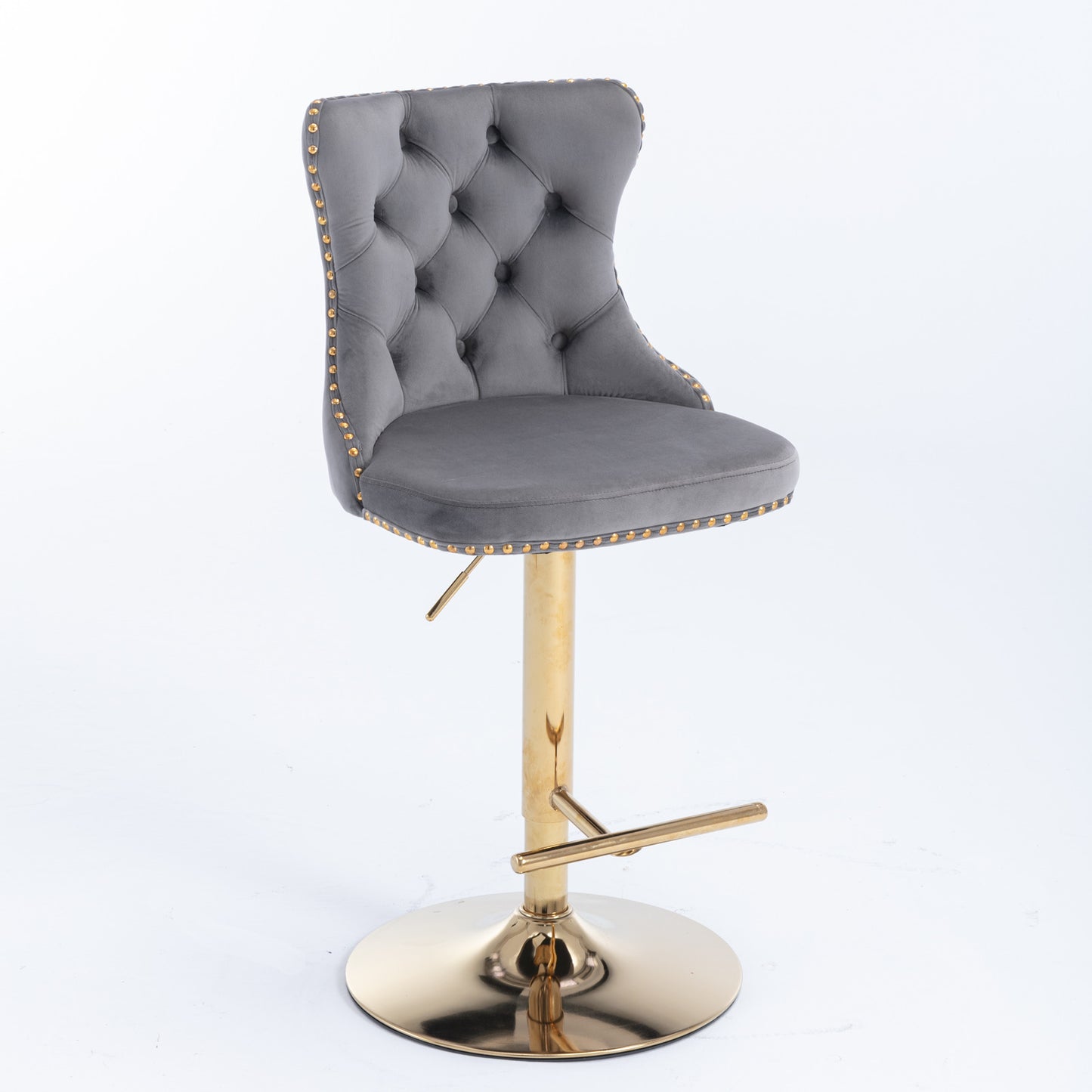A&A Furniture,Golden Swivel Velvet Barstools Adjusatble Seat Height from 25-33 Inch, Modern Upholstered Bar Stools with Backs Comfortable Tufted for Home Pub and Kitchen Island(Gray,Set of 2)
