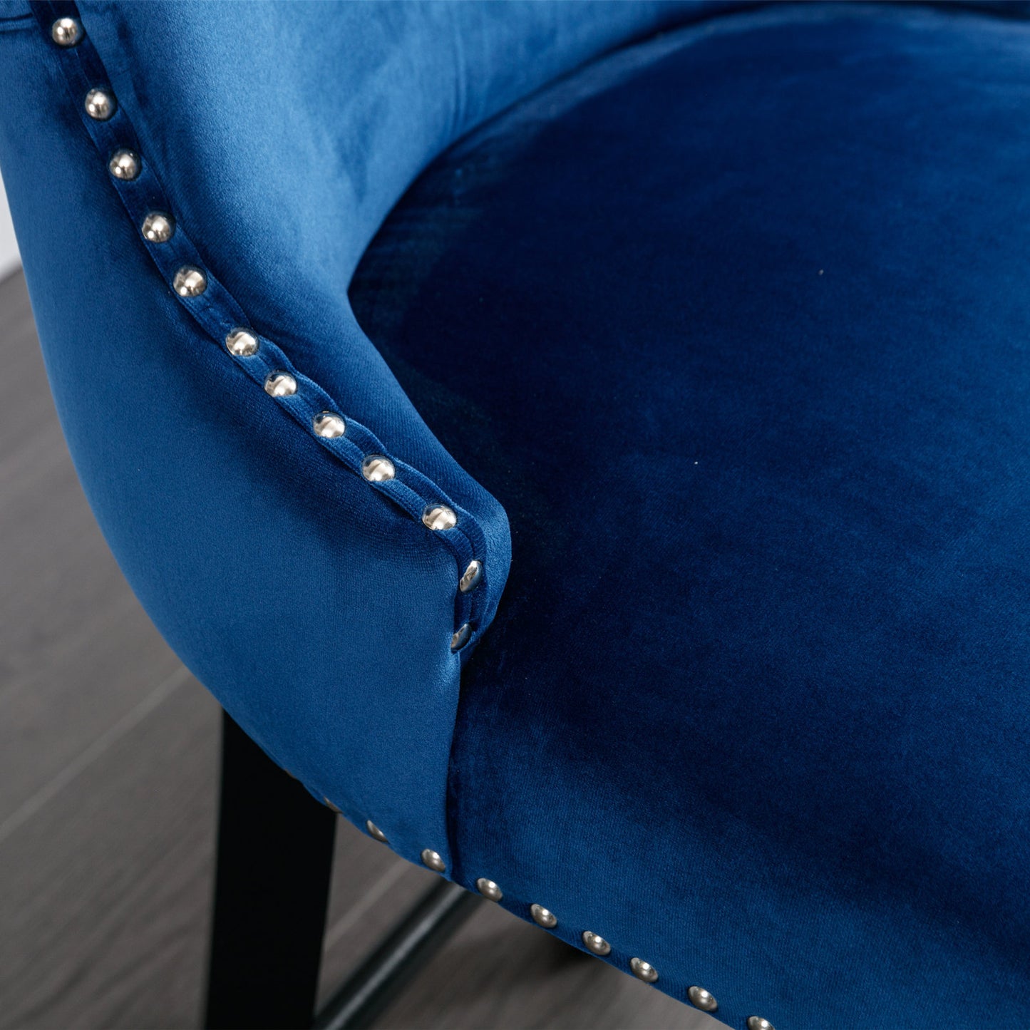 Contemporary Blue Velvet Wing-Back Barstools with Tufted Design and Wooden Legs Set of 2