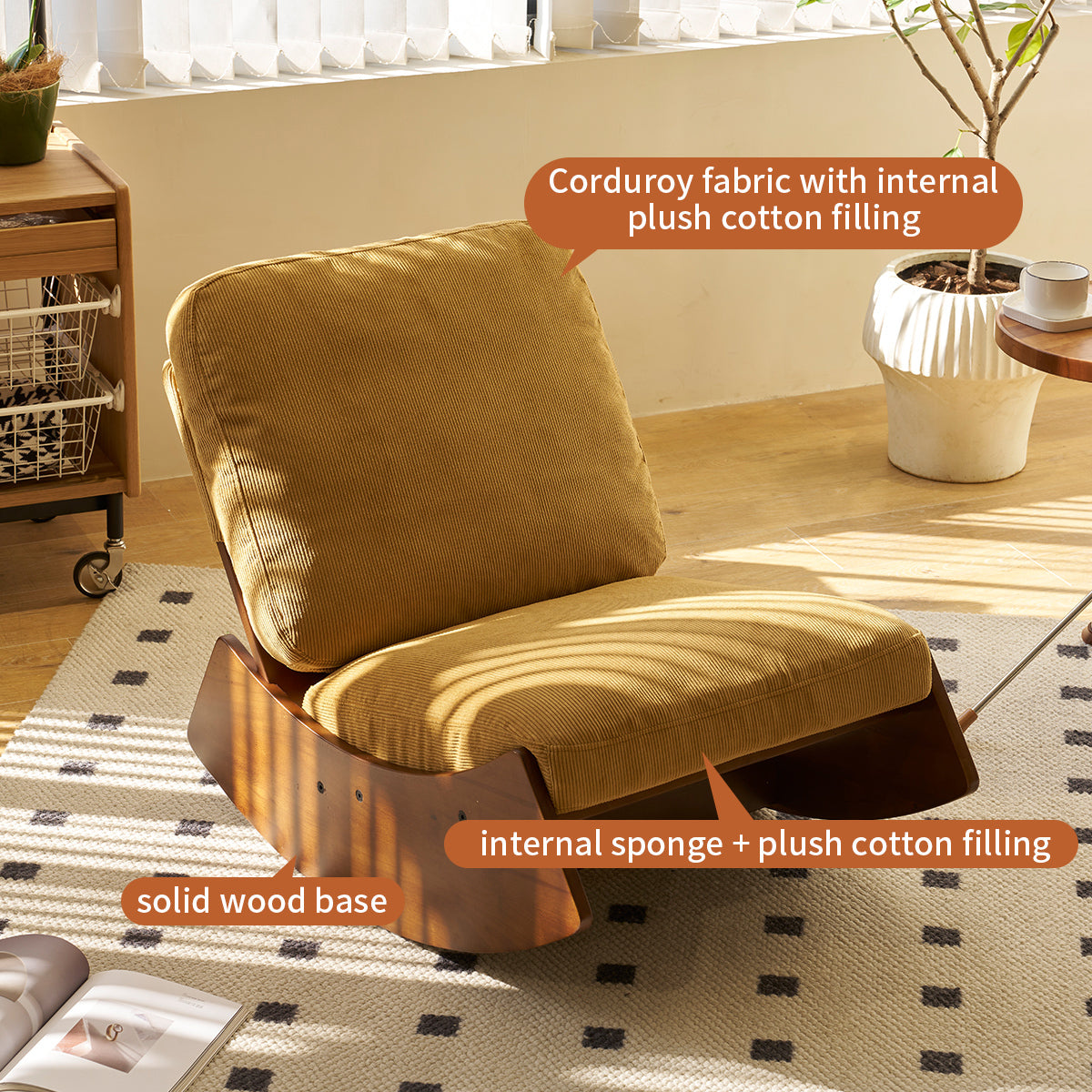 Elegant Upholstered Glider Rocking Chair with Solid Wood Frame for Living Room Nursery and Bedroom Relaxation