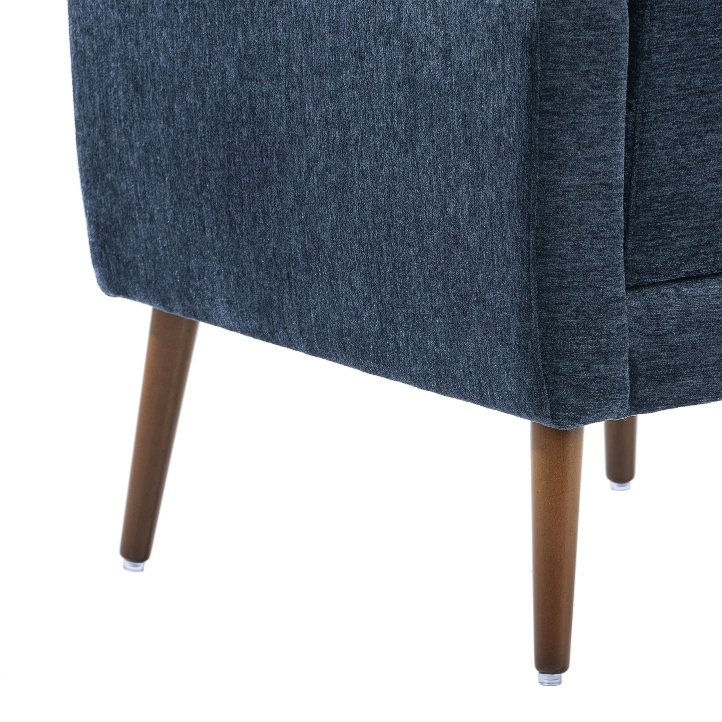 Dark Blue Chenille Accent Chair for Small Spaces Upholstered Modern Armchair with Pillow and Solid Wood Legs