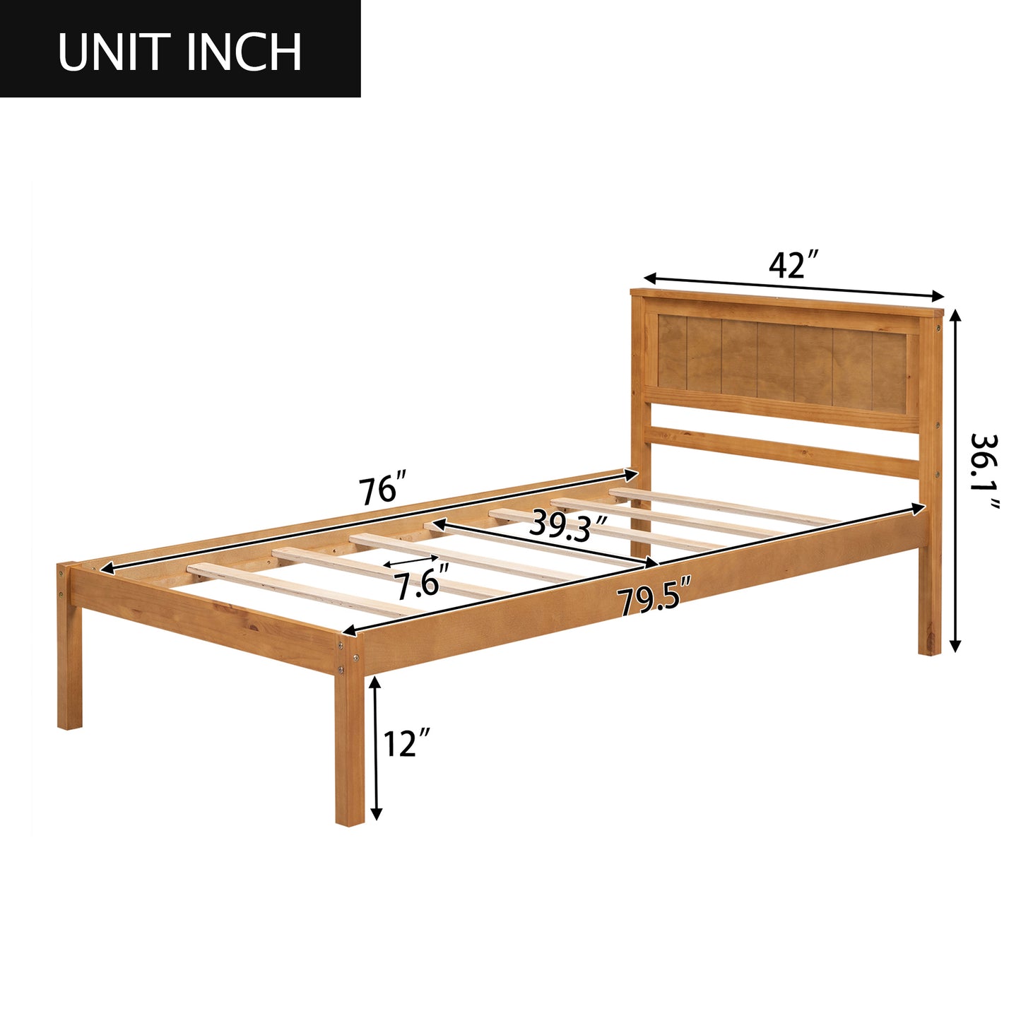 Platform Bed Frame with Headboard , Wood Slat Support , No Box Spring Needed ,Twin,Oak