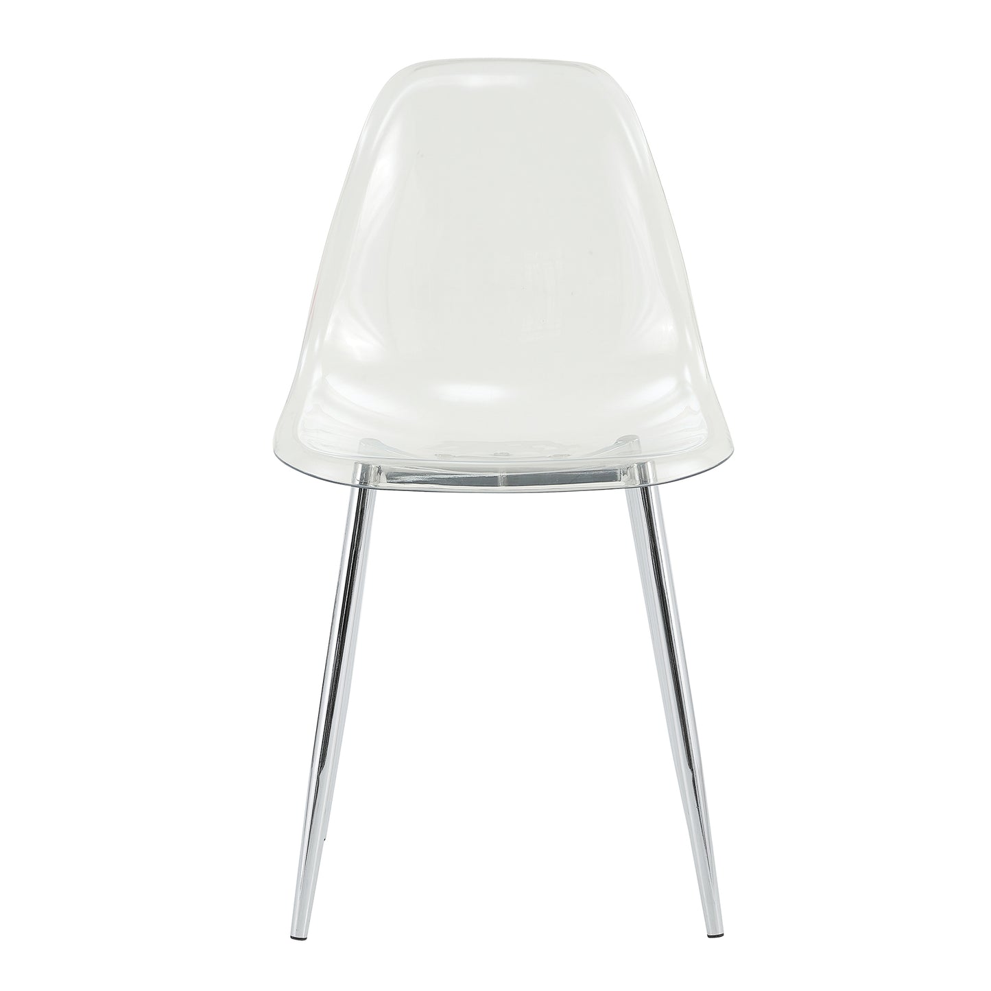 Modern Minimalist Transparent Dining Chair Set 6pcs Armless Nordic Makeup Stool with Silver Plated Metal Legs