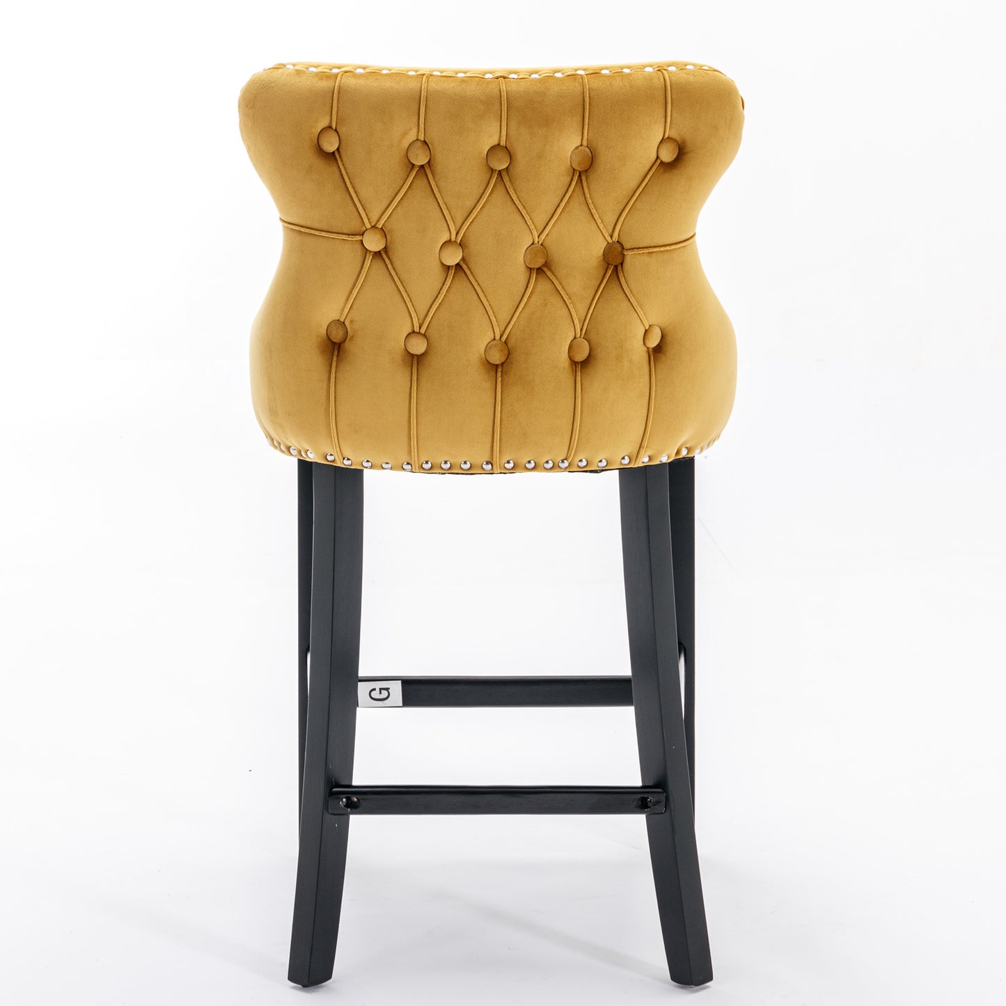 Gold Velvet Wing-Back Barstools with Button Tufting and Chrome Nailhead Trim Set of 2
