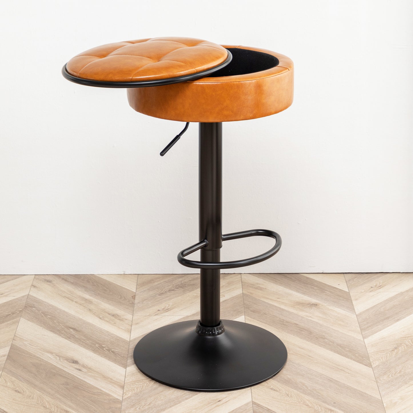 Adjustable Brown Faux Leather Bar Stool Set of 2 360° Swivel Armless Counter Height Chairs for Kitchen Dining Living Room