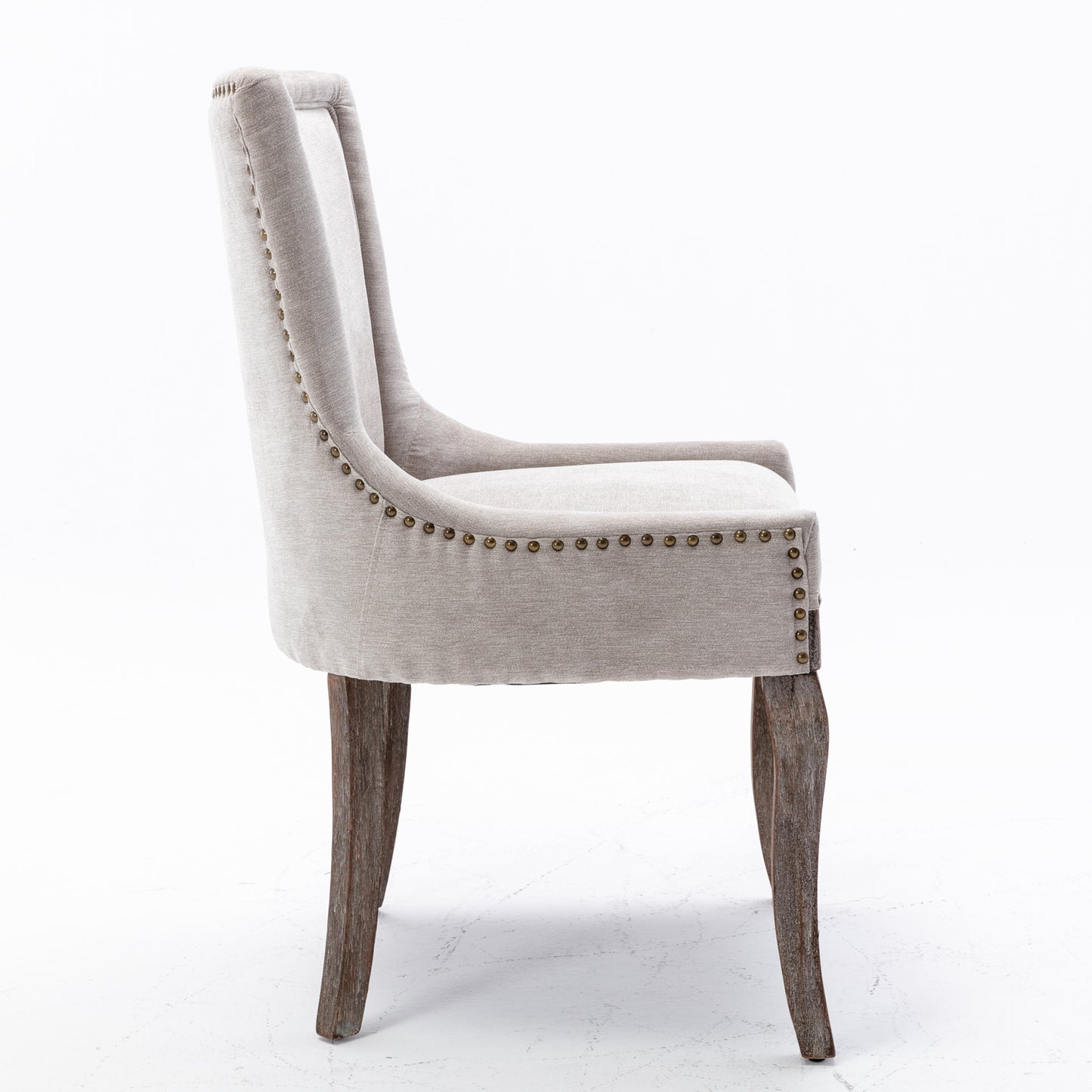 Ultra Side Dining Chair,Thickened fabric chairs with neutrally toned solid wood legs, Bronze nail head,Set of 2,Beige