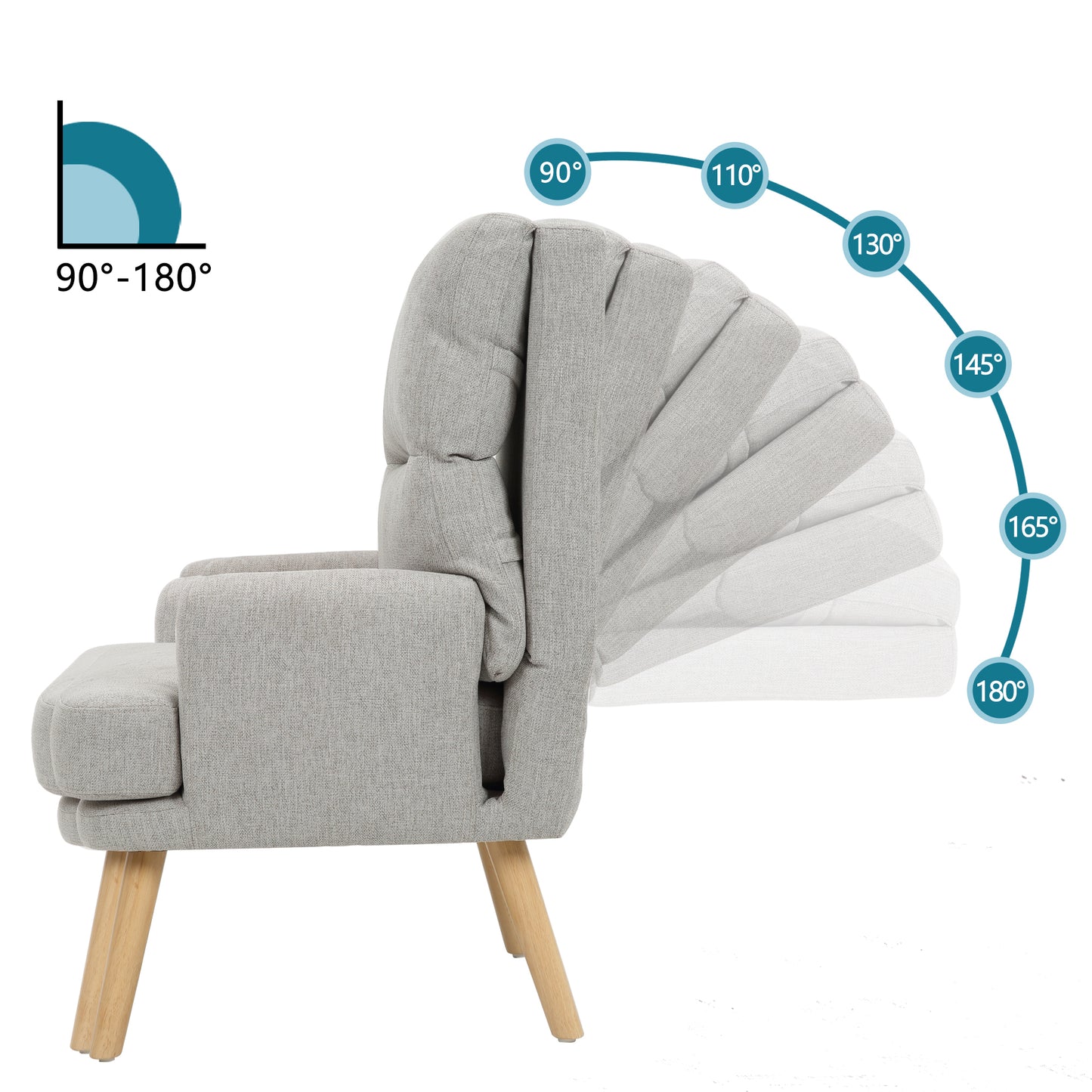 Mid Century Modern Accent Chair and Ottoman Set with Adjustable Backrest for Living Room Bedroom and Study