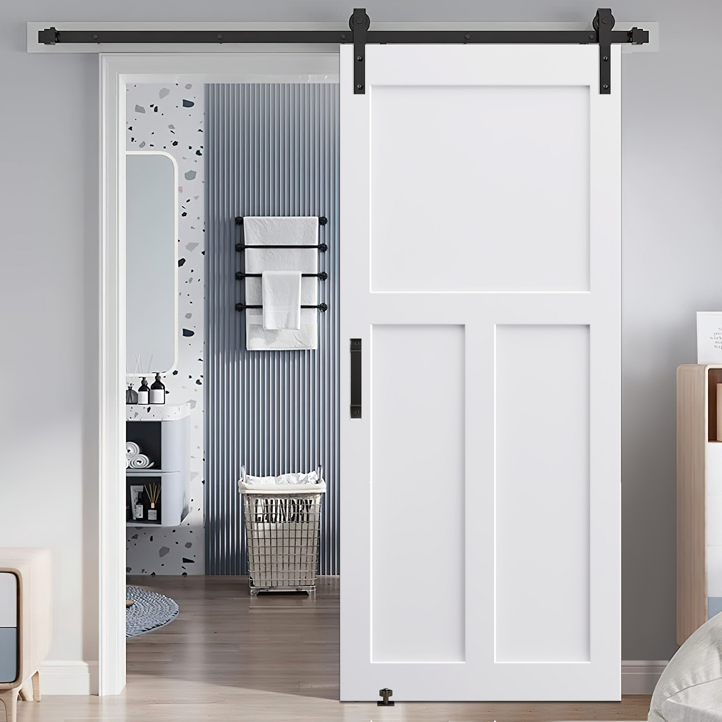 36x84 T Style Real Primed Door Slab Modern Interior Barn Door Waterproof Anti-Deformation Pre-Drilled DIY Panel Door