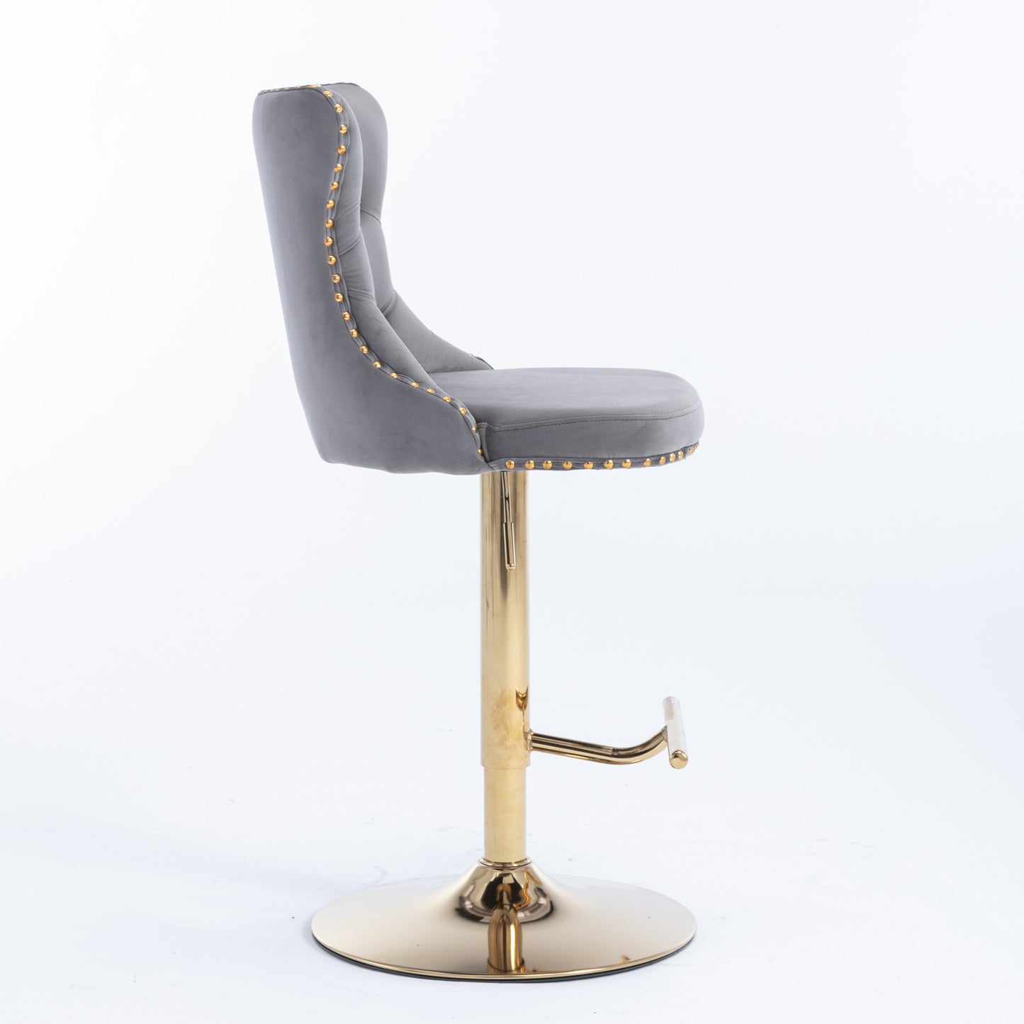 A&A Furniture,Golden Swivel Velvet Barstools Adjusatble Seat Height from 25-33 Inch, Modern Upholstered Bar Stools with Backs Comfortable Tufted for Home Pub and Kitchen Island(Gray,Set of 2)
