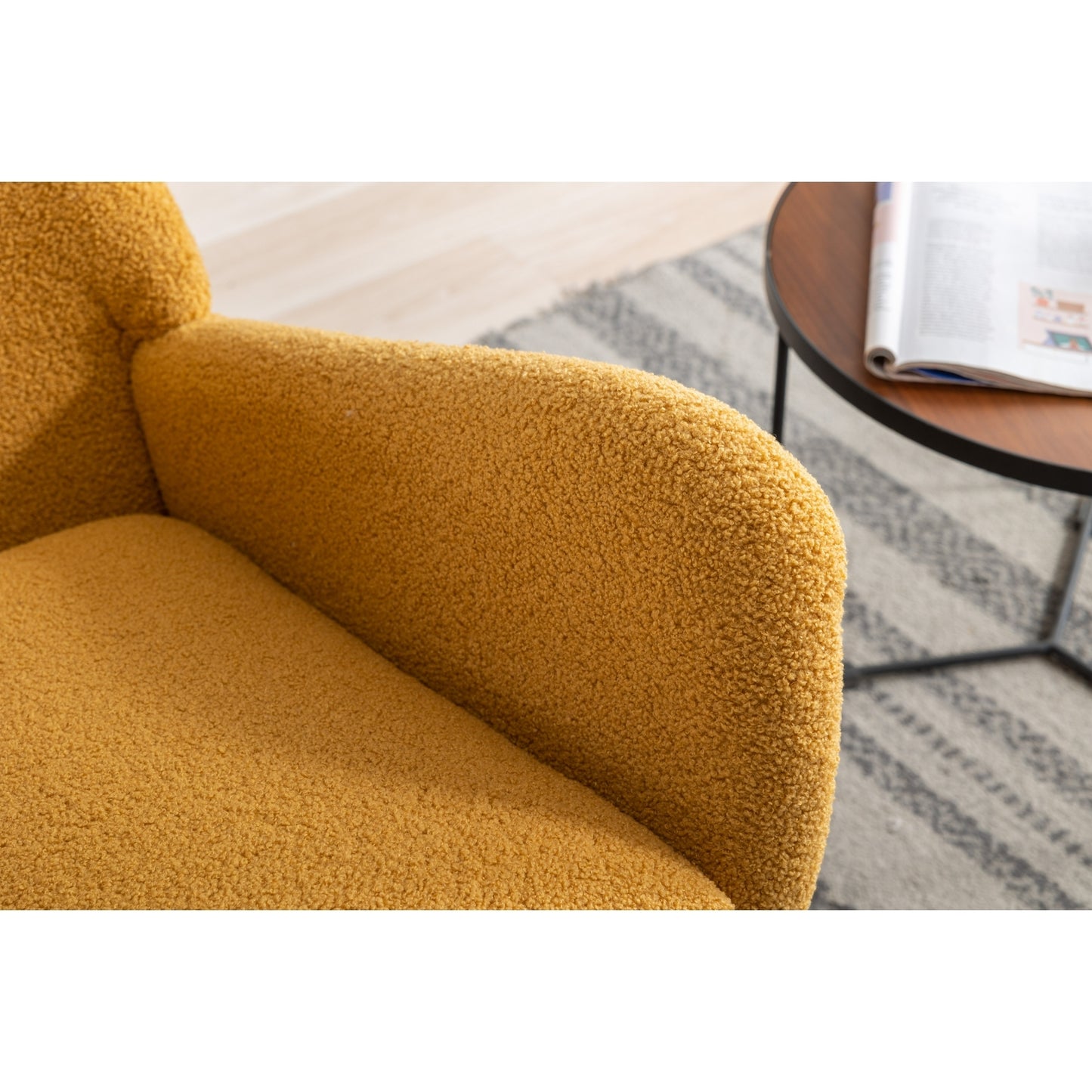 35.5 inch Rocking Chair with Pocket, Soft Teddy Fabric Rocking Chair for Nursery, Comfy Wingback Glider Rocker with Safe Solid Wood Base for Living Room Bedroom Balcony (TURMERIC)