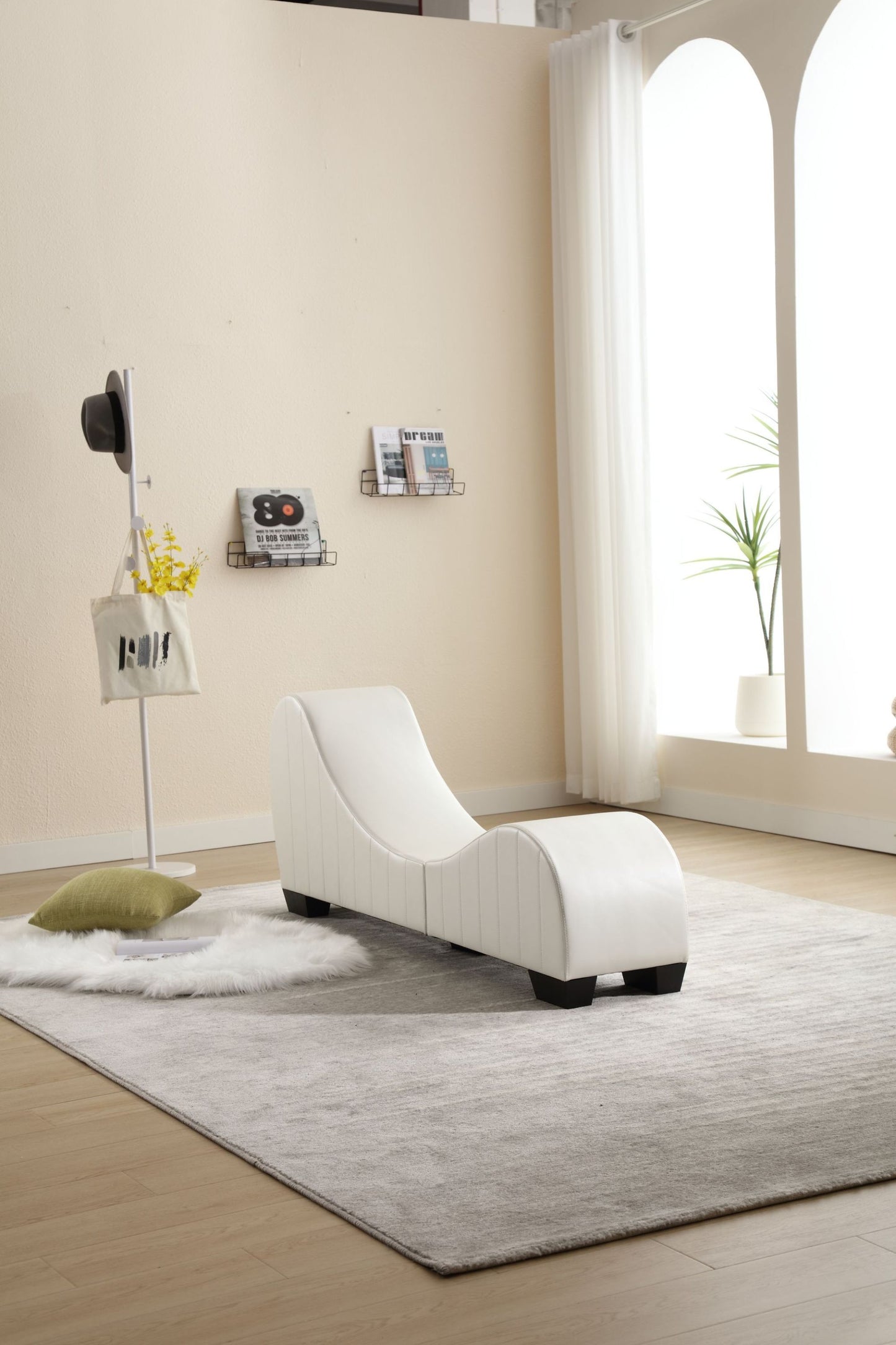 Modern Faux Leather Curved Chaise Lounge for Stretching and Relaxation Living Room Bedroom Accent Furniture