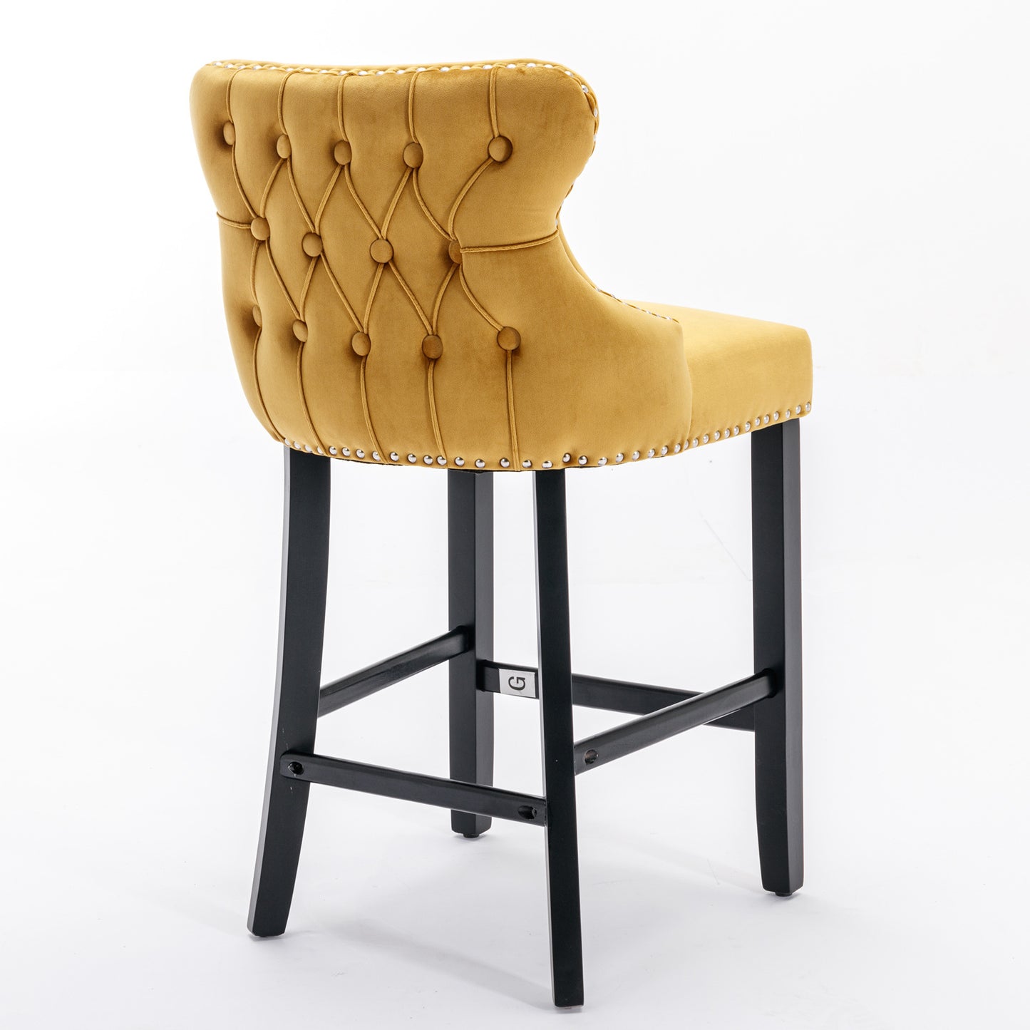 Gold Velvet Wing-Back Barstools with Button Tufting and Chrome Nailhead Trim Set of 2