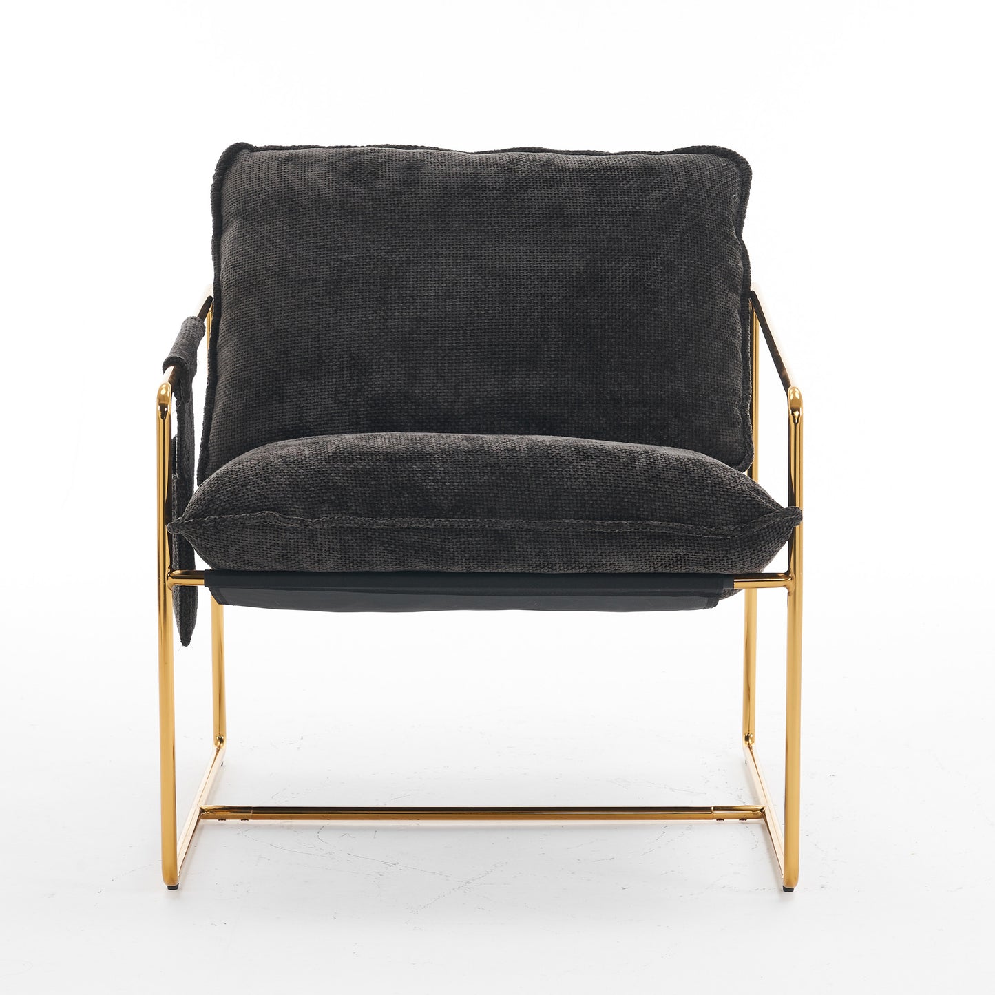 Dual Armchair Set in One Box Upholstered Hanging Chairs with Arm Pockets Metal Frame Dark Gray Crushed Foam Cushions for Living Room Bedroom
