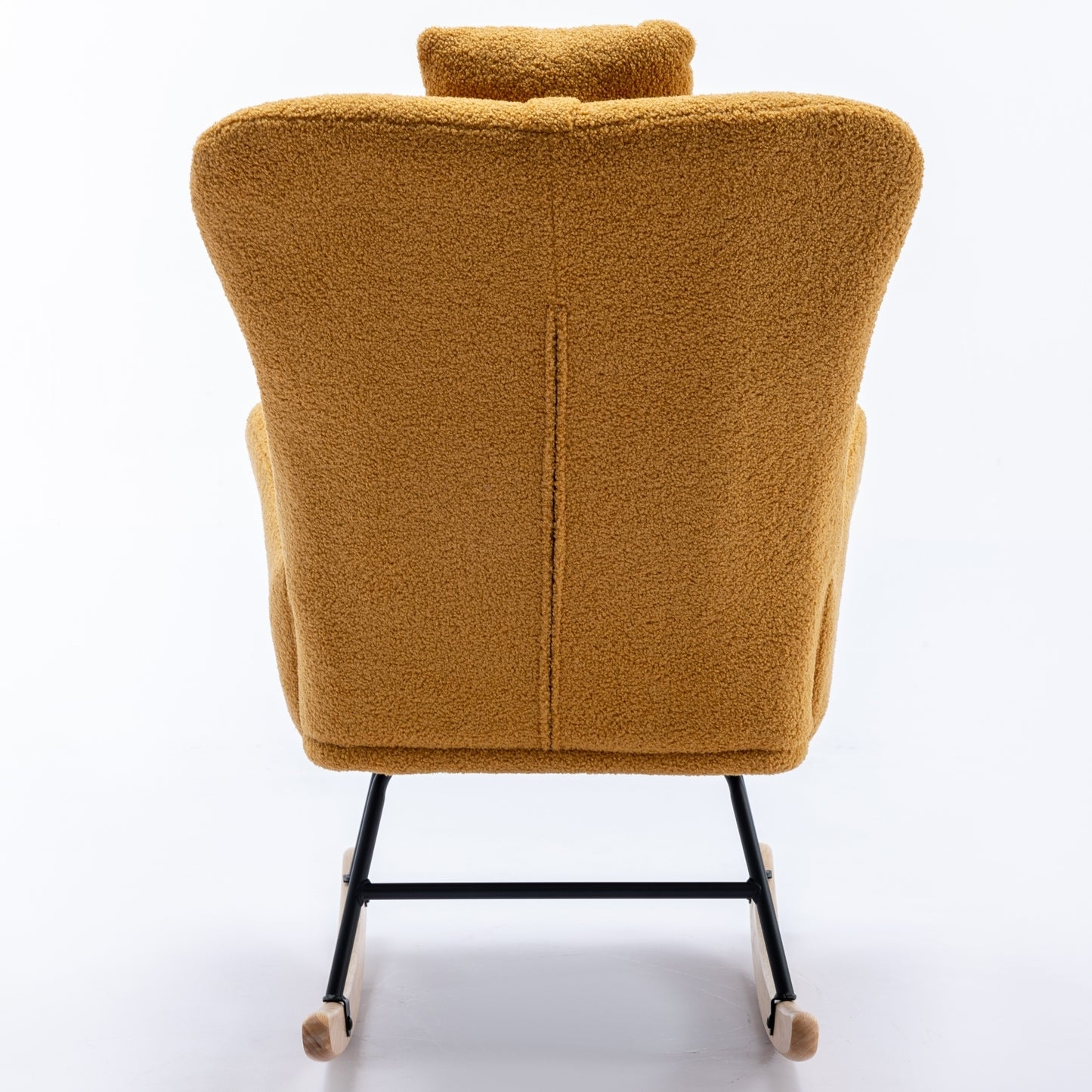 35.5 inch Rocking Chair with Pocket, Soft Teddy Fabric Rocking Chair for Nursery, Comfy Wingback Glider Rocker with Safe Solid Wood Base for Living Room Bedroom Balcony (TURMERIC)