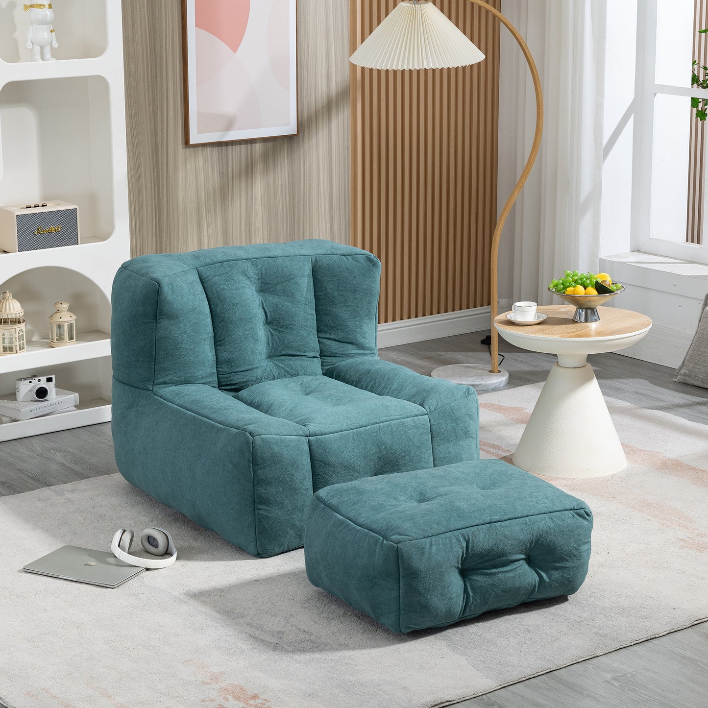 Memory Foam Bean Bag Chair with Ottoman for Adults and Kids, Soft Modern Sofa for Living Room and Bedroom