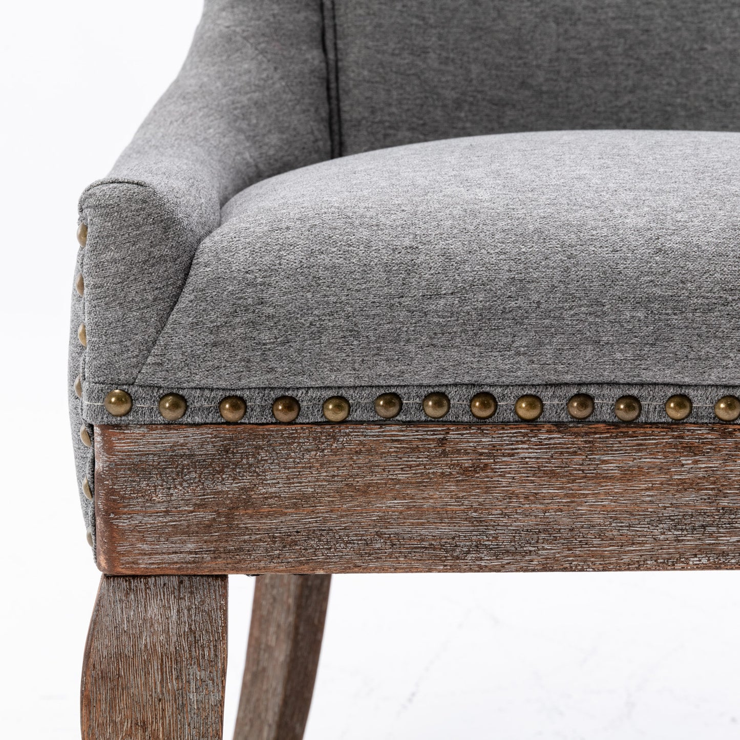 Ultra Side Dining Chair,Thickened fabric chairs with neutrally toned solid wood legs, Bronze nail head,Set of 2,Gray