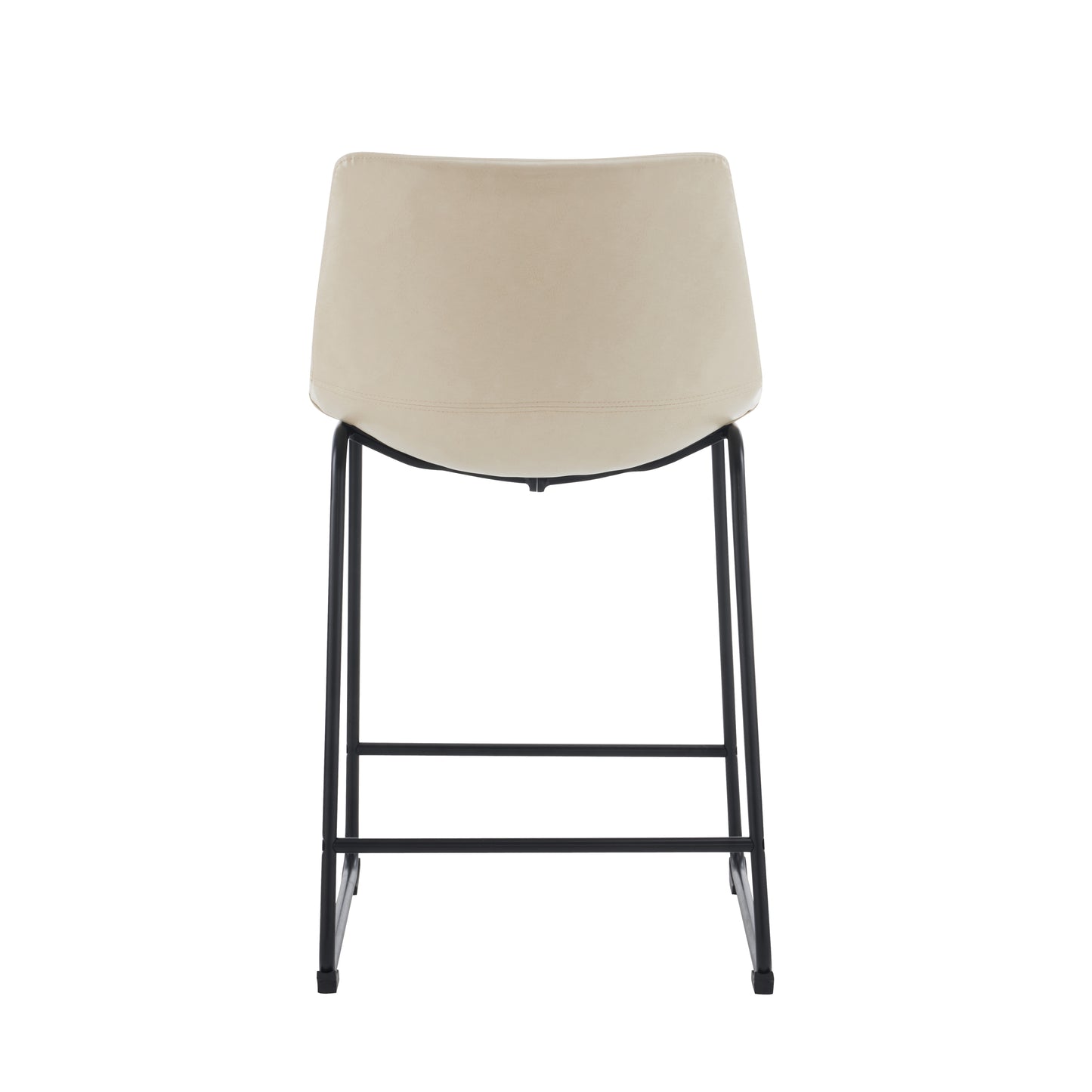 Vintage 24-Inch Armless Industrial Faux Leather Counter Stool Set of 2 Cream Black Metal Legs Footrest for Kitchen Cafe Bar