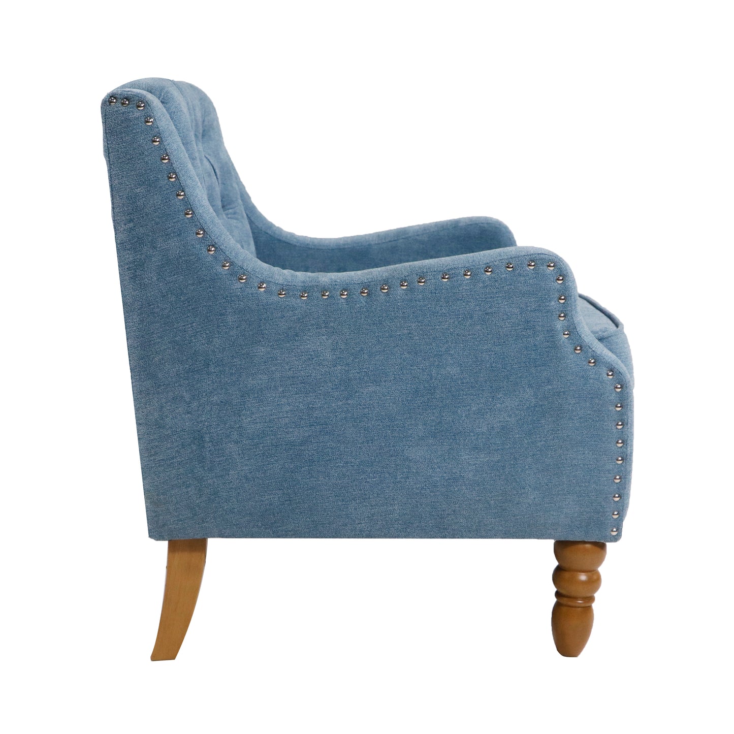 Blue Accent Chair, Living Room Chair, Footrest Chair Set with Vintage Brass Studs, Button Tufted Upholstered Armchair for Living Room, Comfy Reading Chair for Bedroom, Reception Room