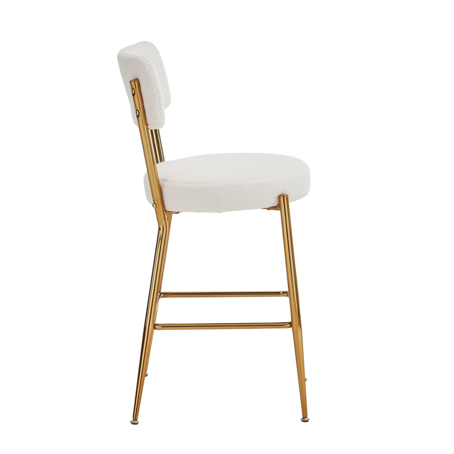 Set of 2 Modern Teddy Fabric Bar Stools with Metal Base - Beige Upholstered High Stools for Kitchen Dining Living Room
