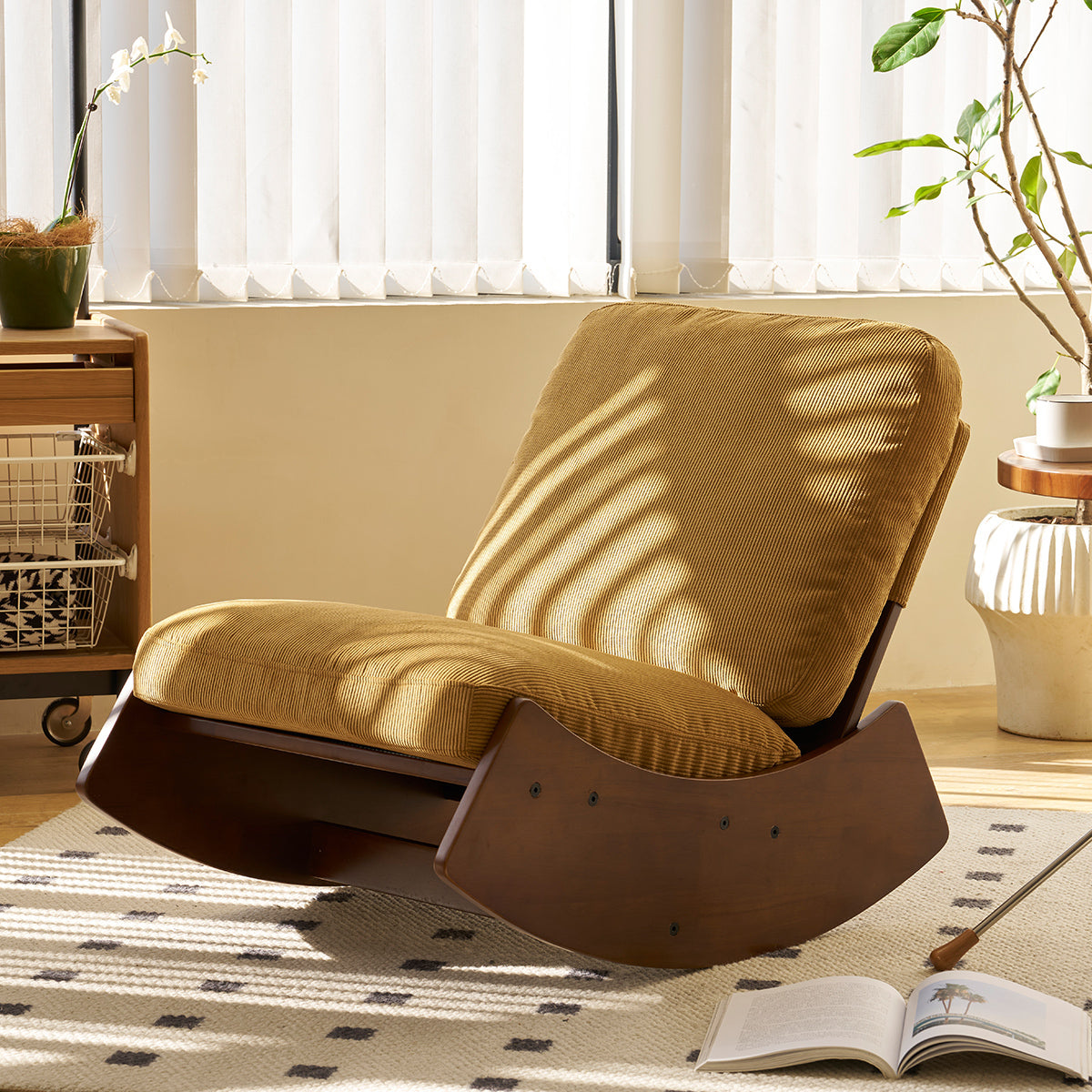 Elegant Upholstered Glider Rocking Chair with Solid Wood Frame for Living Room Nursery and Bedroom Relaxation