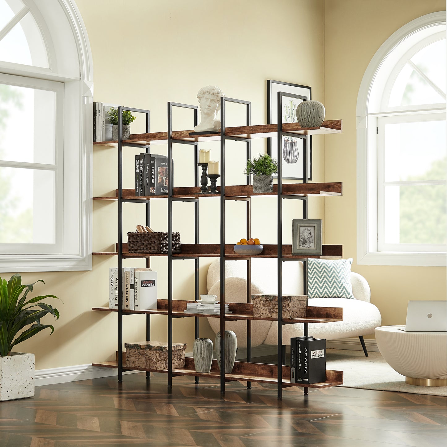 5 Tier Open Bookshelf Vintage Industrial Style Metal Frame MDF Board Home Office Storage Shelf