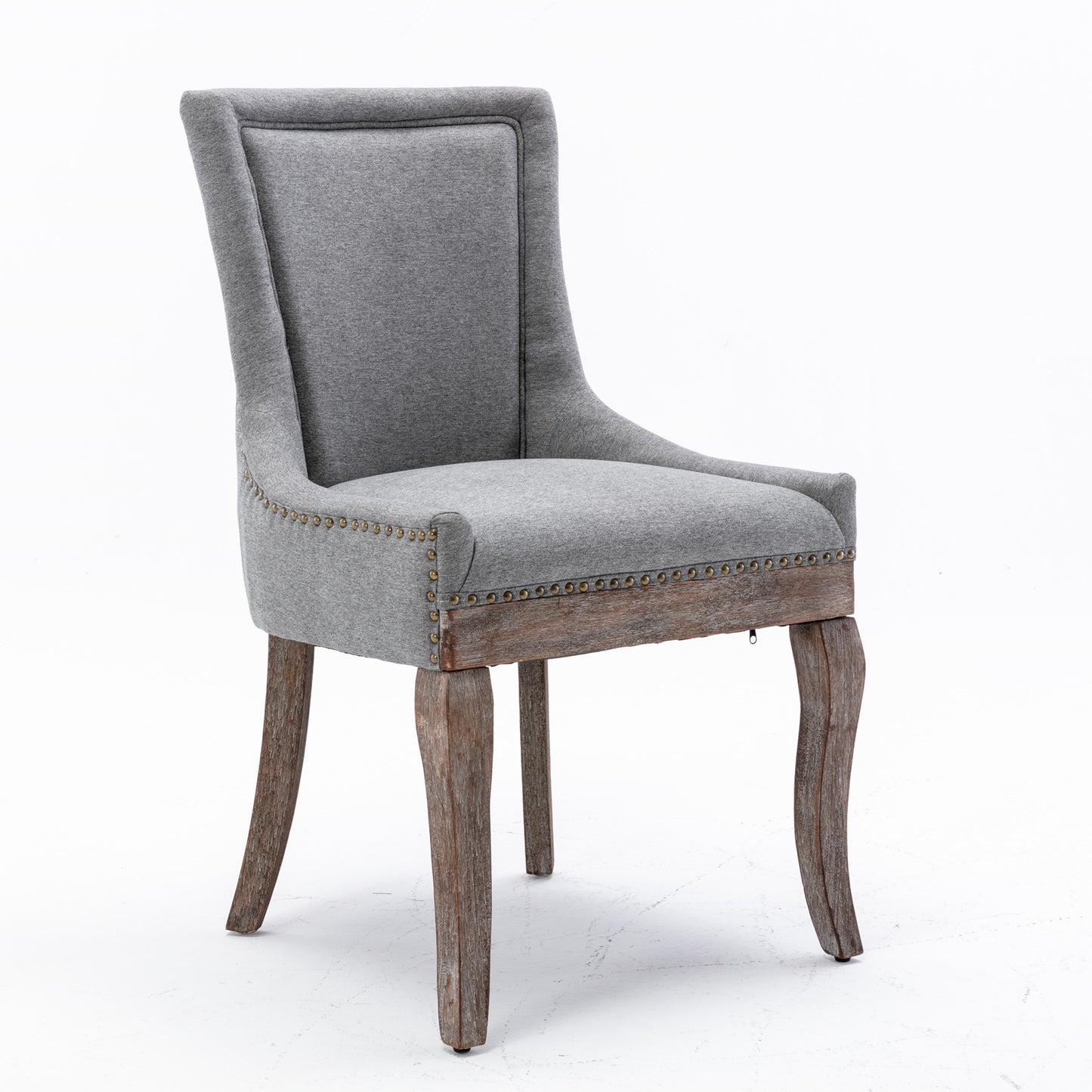 Ultra Side Dining Chair,Thickened fabric chairs with neutrally toned solid wood legs, Bronze nail head,Set of 2,Gray