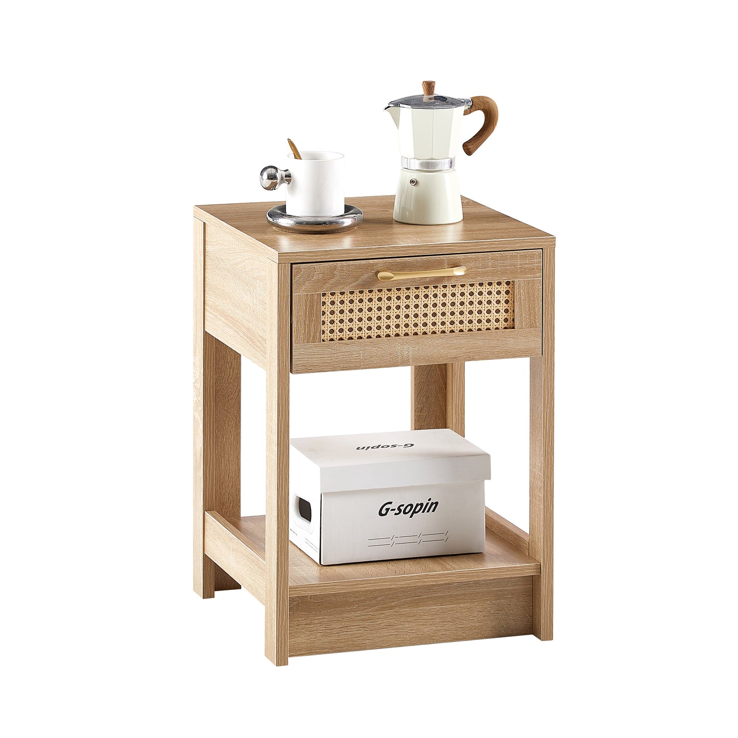 15.75 Inch Rattan End Table with Drawer Modern Nightstand Side Table for Living Room Bedroom Natural Design