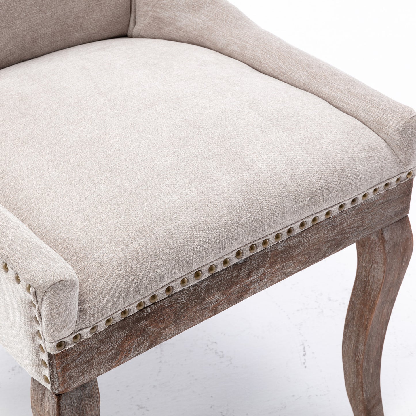 Ultra Side Dining Chair,Thickened fabric chairs with neutrally toned solid wood legs, Bronze nail head,Set of 2,Beige