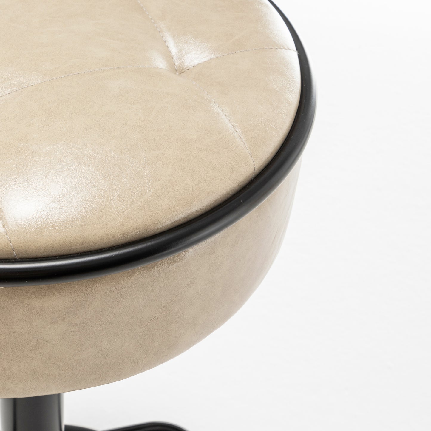 Khaki Faux Leather Adjustable Bar Stool Set of 2 360° Swivel Armless Counter Chairs with Metal Frame for Kitchen Dining Living Room