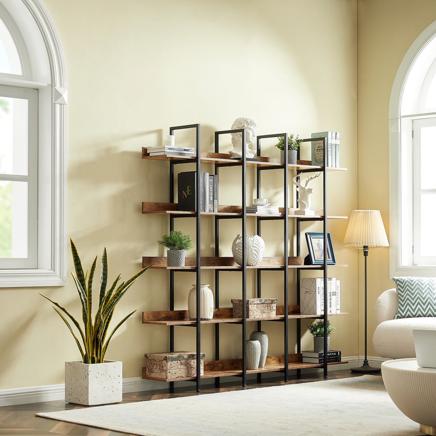 5 Tier Open Bookshelf Vintage Industrial Style Metal Frame MDF Board Home Office Storage Shelf
