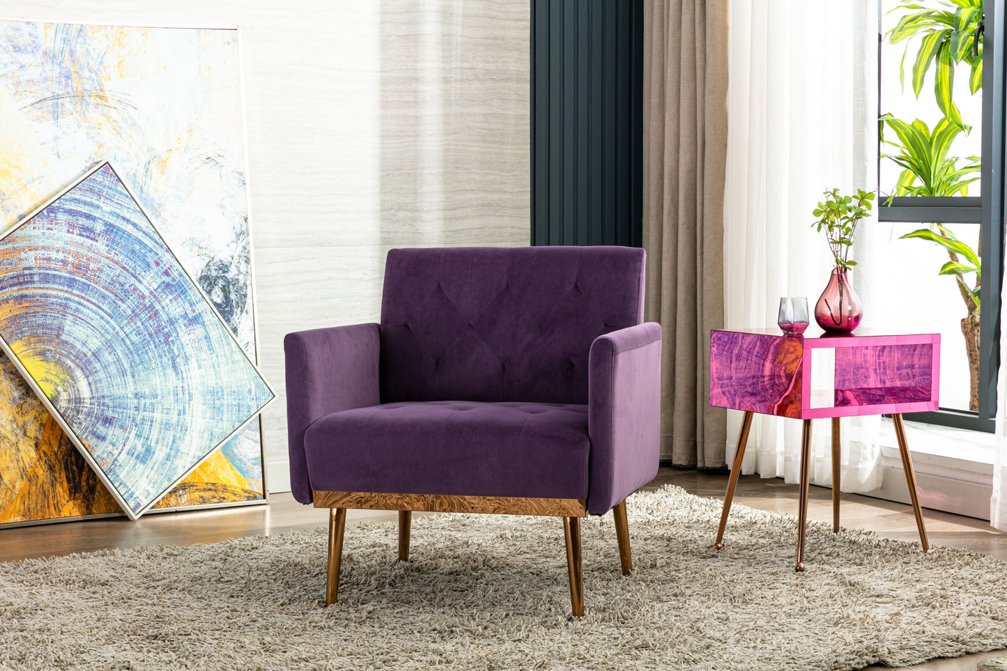 Accent Chair ,leisure single sofa with Rose Golden feet