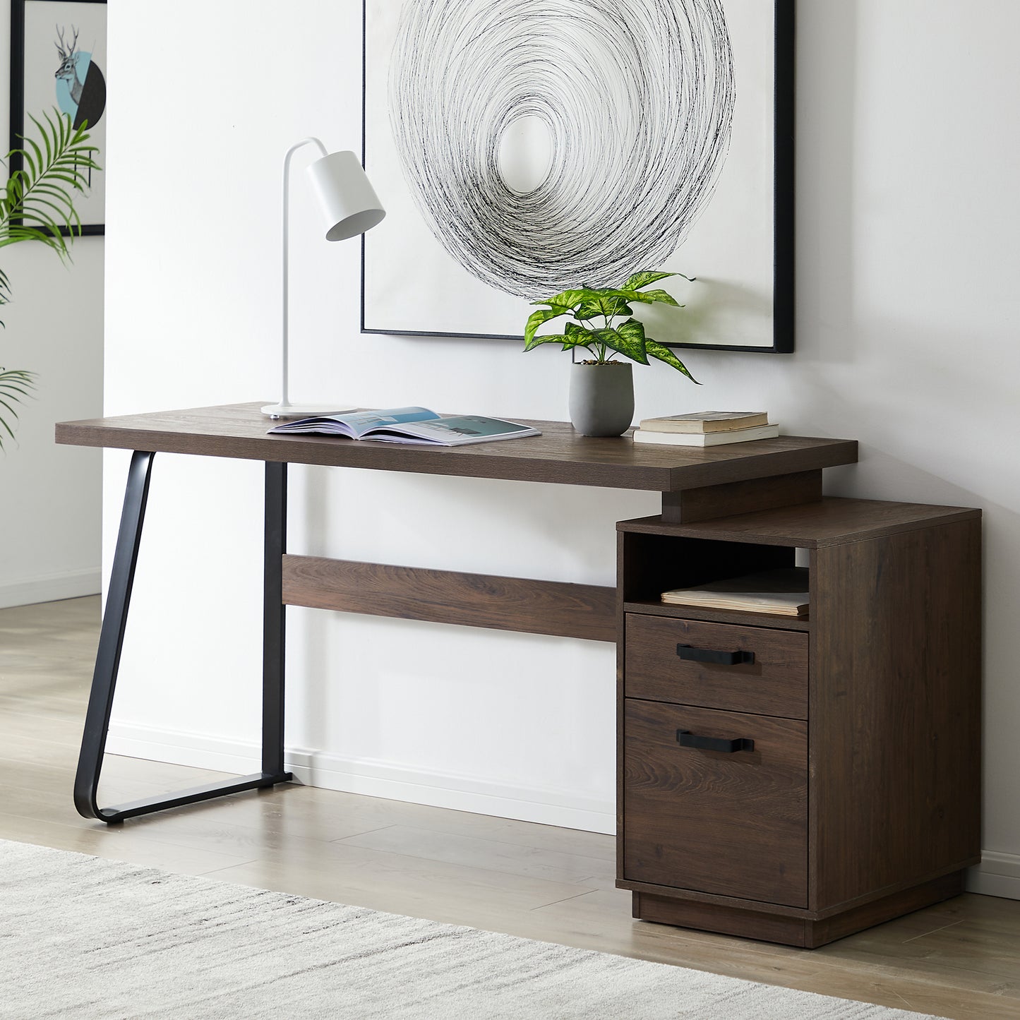 Home Office Computer Desk with Drawers and Hanging File Storage 65 Inch Writing Study Table for Workspace Organization