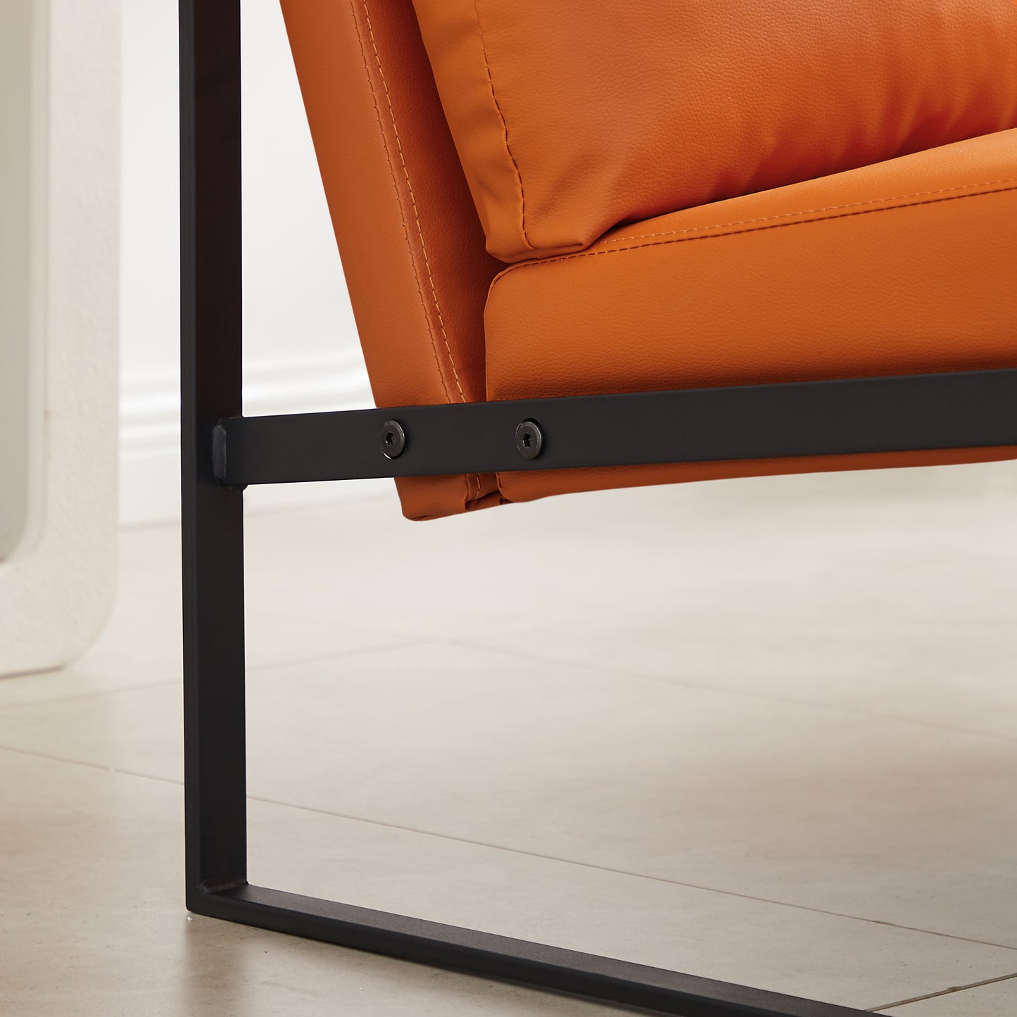 Lounge, living room, office or the reception area PVC leather accent arm chair with Extra thick padded backrest and seat cushion sofa chairs,Non-slip adsorption feet,sturdy metal frame,Orange